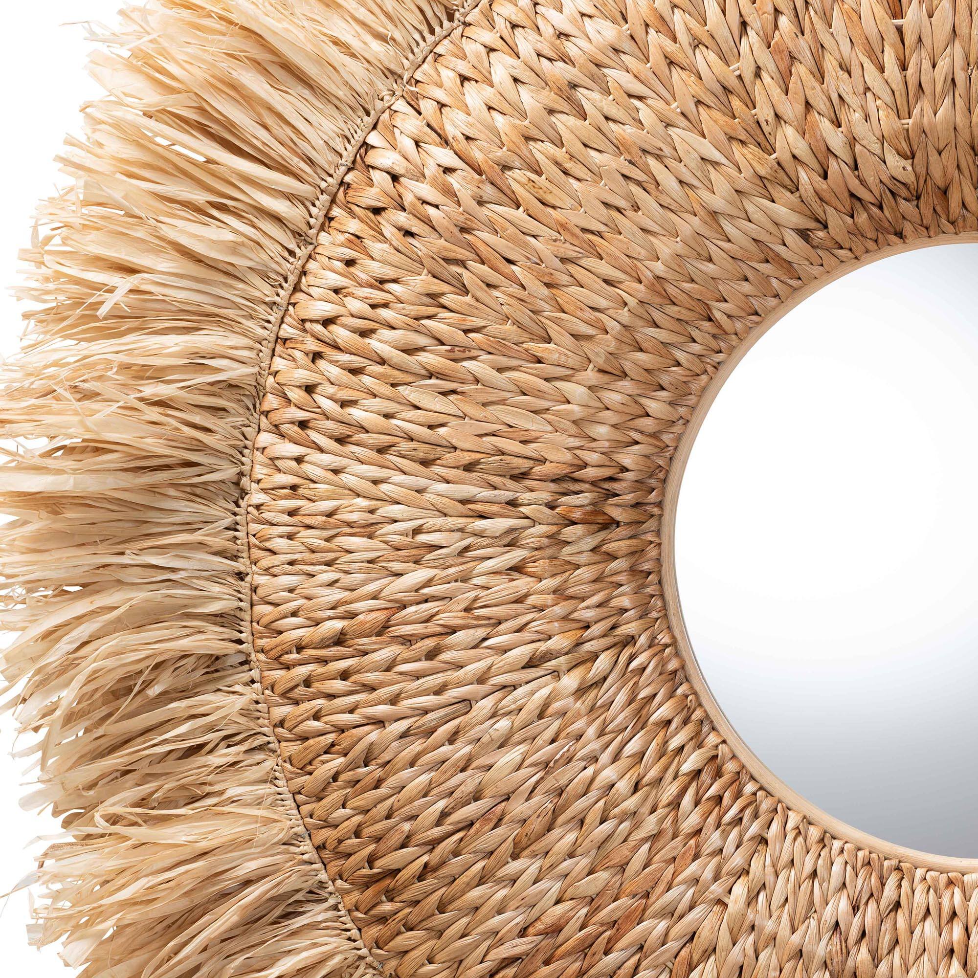 bali & pari Ashra Rattan and Seagrass Wall Mirror with Fringe Edge ...