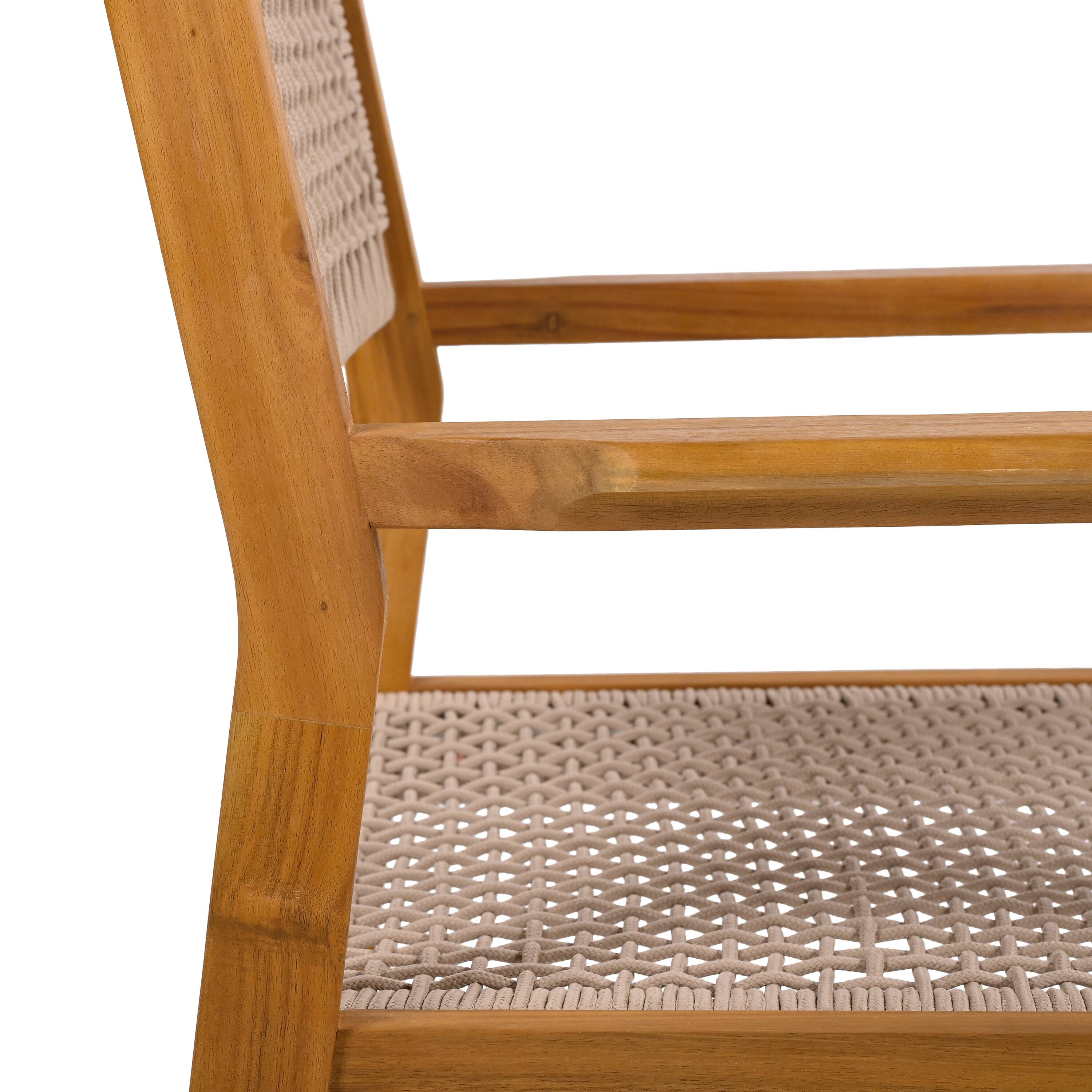 Alt View 5. Mondawe - Set of 2 Acacia Wood Dining Chairs with Rope Accents - Light Brown.