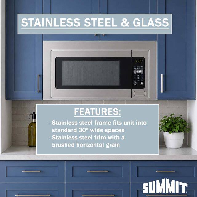 STAINLESS STEEL & GLASS

FEATURES:
- Stainless steel frame fits unit into standard 30" wide spaces
- Stainless steel trim with a brushed horizontal grain

SUMMIT