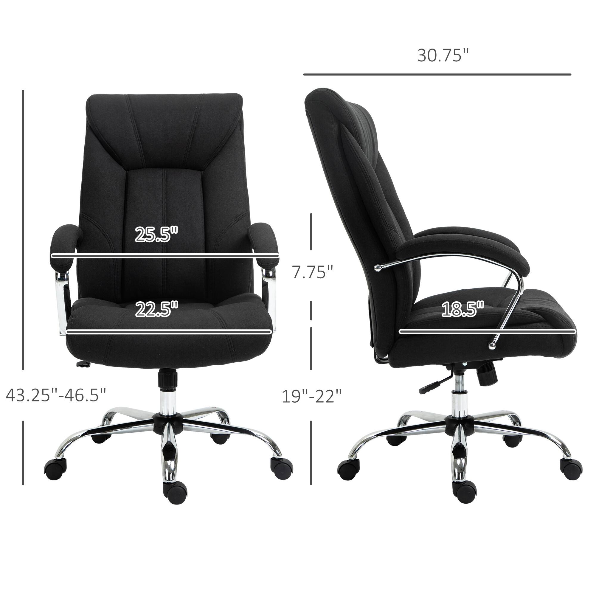 Height: 30.75"
Width: 25.5"
Depth: 7.75"
Seat height: 22.5"
Armrest height: 18.5"
Seat depth: 43.25"-46.5"
Caster height: 19"-22"