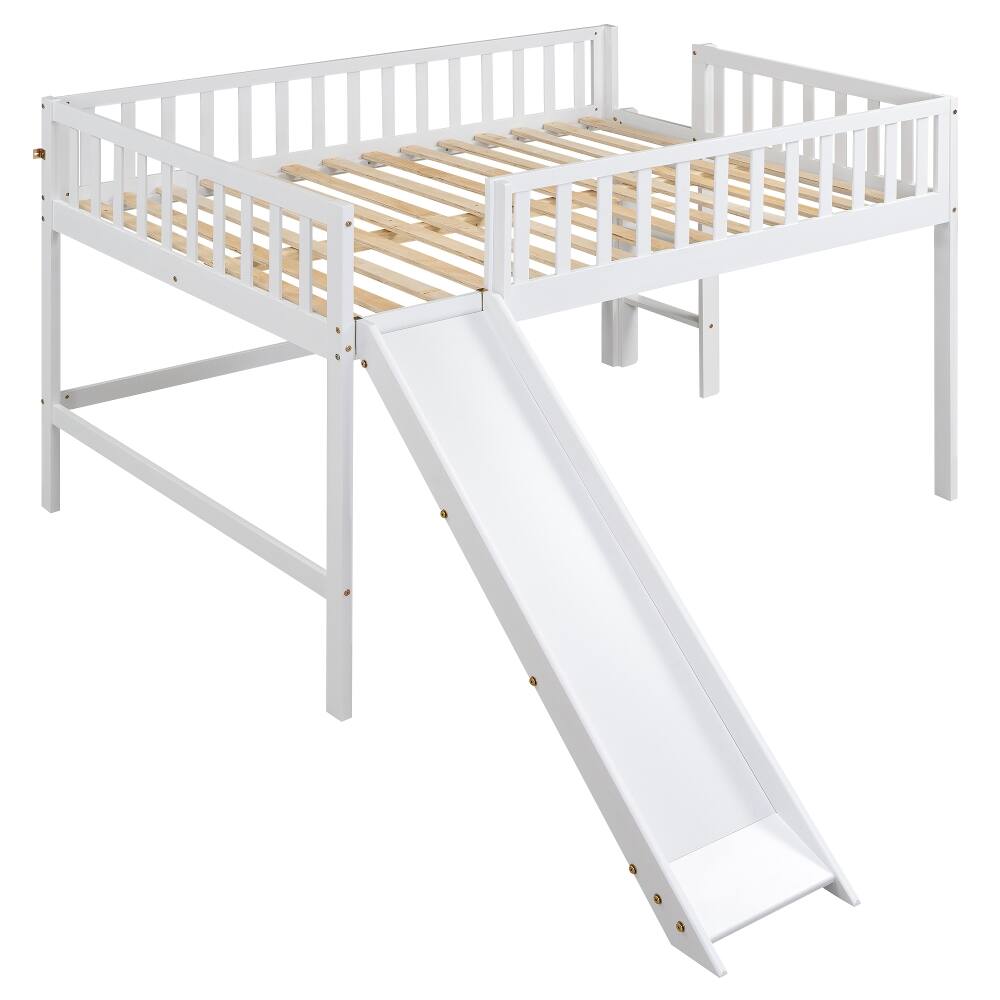 Alt View 9. Loheer - Loheer Full Size Low Loft Bed with Slide and Ladder White - White.