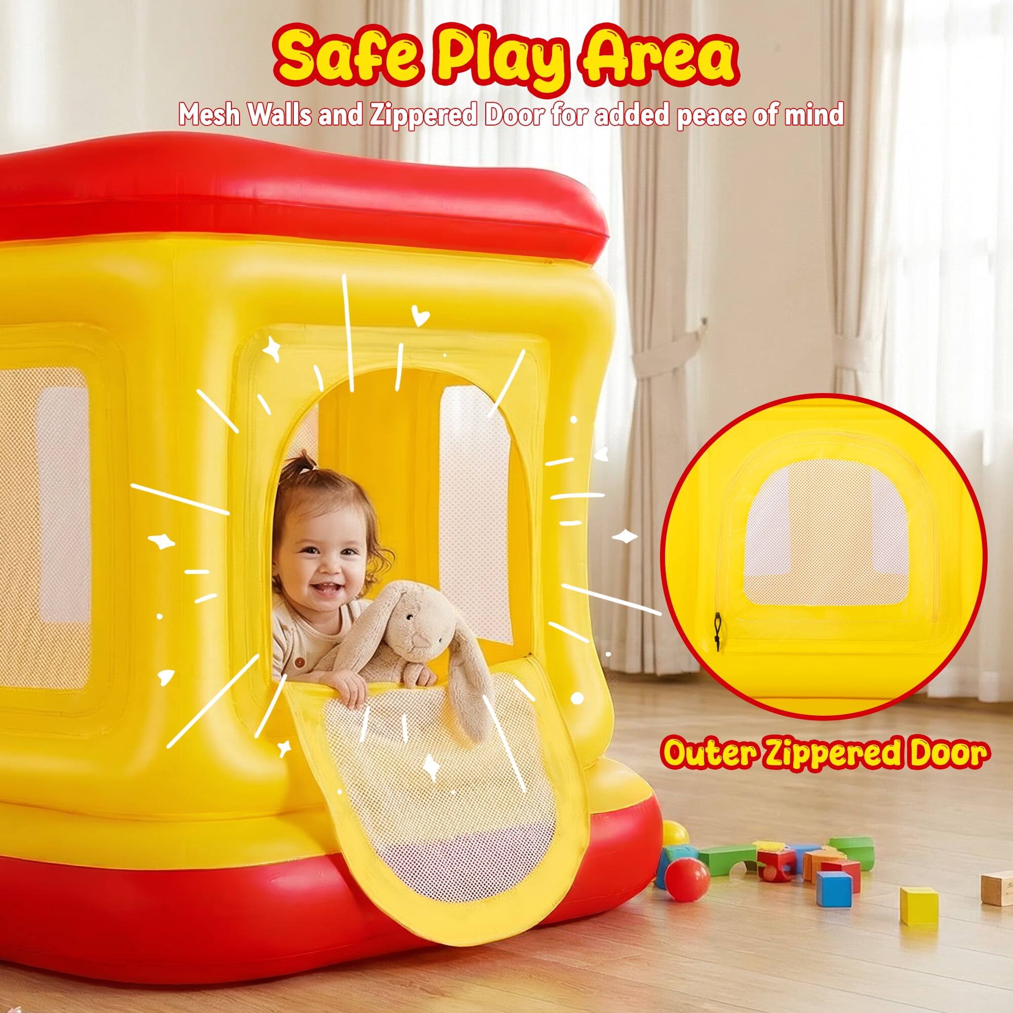 Safe Play Area  
Mesh Walls and Zippered Door for added peace of mind  
Outer Zippered Door