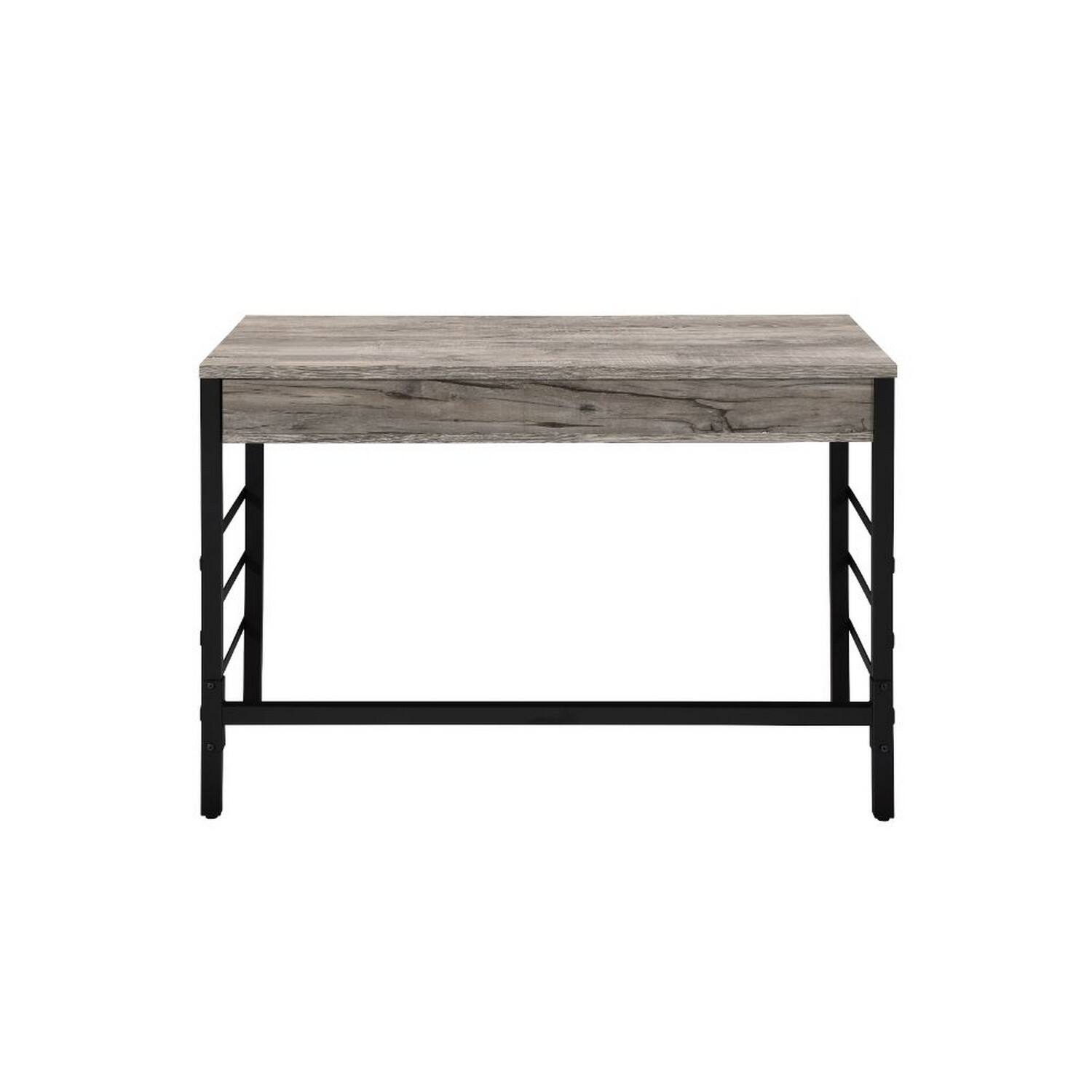 Back. Manhattan Lane - Built-in USB Port Writing Desk, Light Weathered Oak and Black - Gray, Black.