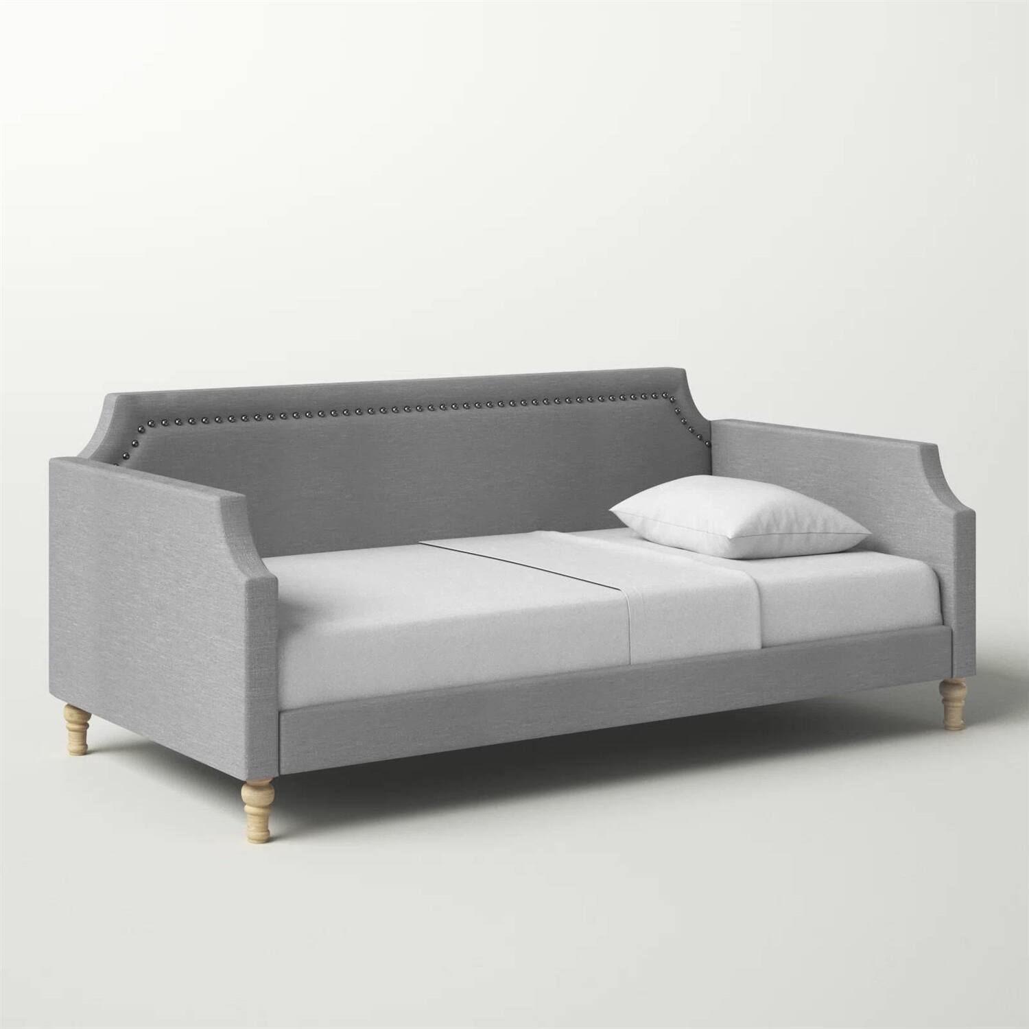 Angle. Hivvago - Twin size Grey Polyester Fabric Upholstered Daybed with Nailhead Trim - Grey.