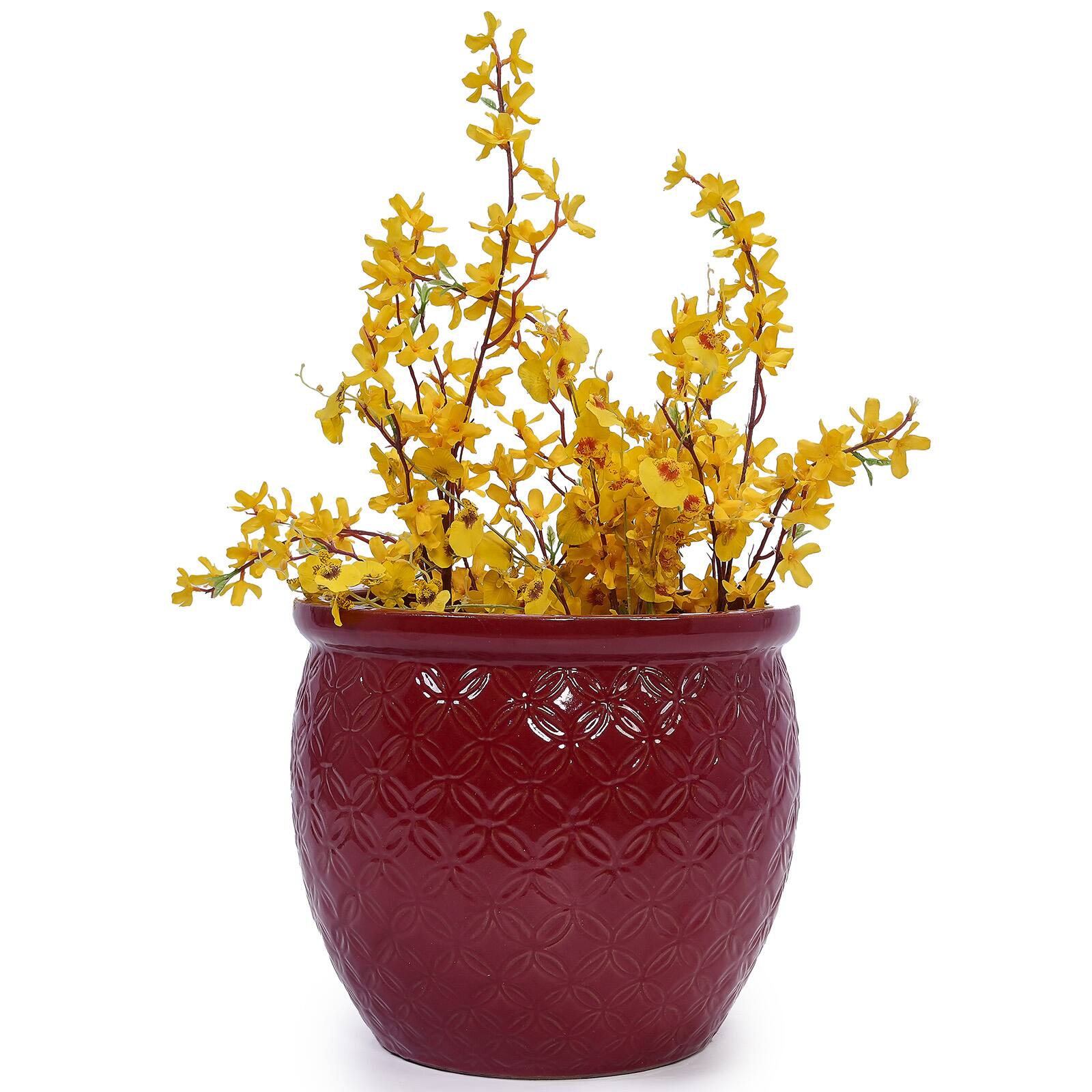 Alt View 10. Loheer - Loheer Ceramic Planter Set Handmade Set of 3 Red Ceramic Planters with Floral Embossed Pattern for Orchids.