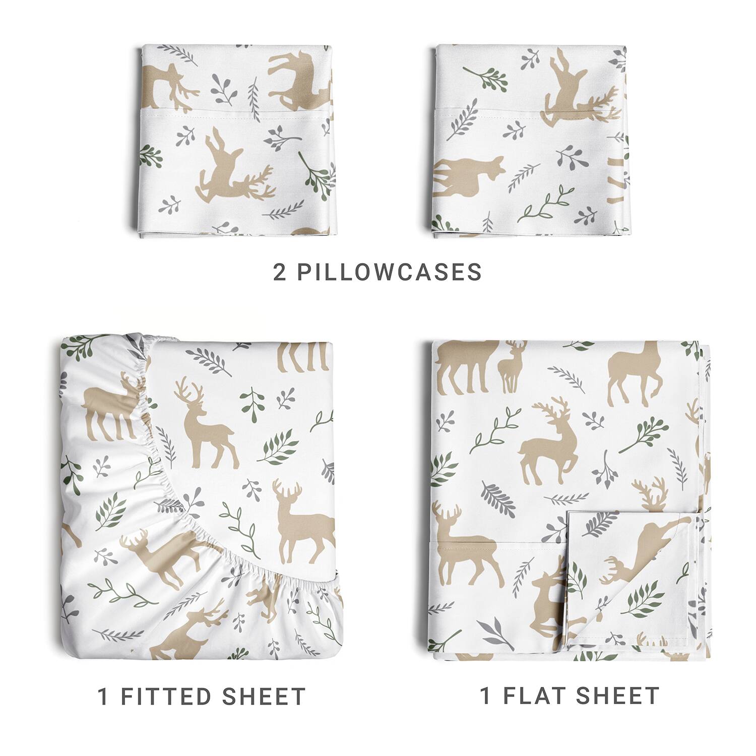2 Pillowcases  
1 Fitted Sheet  
1 Flat Sheet