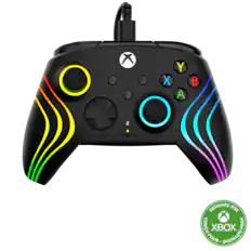 Designed for Xbox, this controller features a colorful design with yellow, blue, and green stripes on the buttons. The controller is compatible with Xbox One and has a built-in headset jack for an immersive gaming experience.