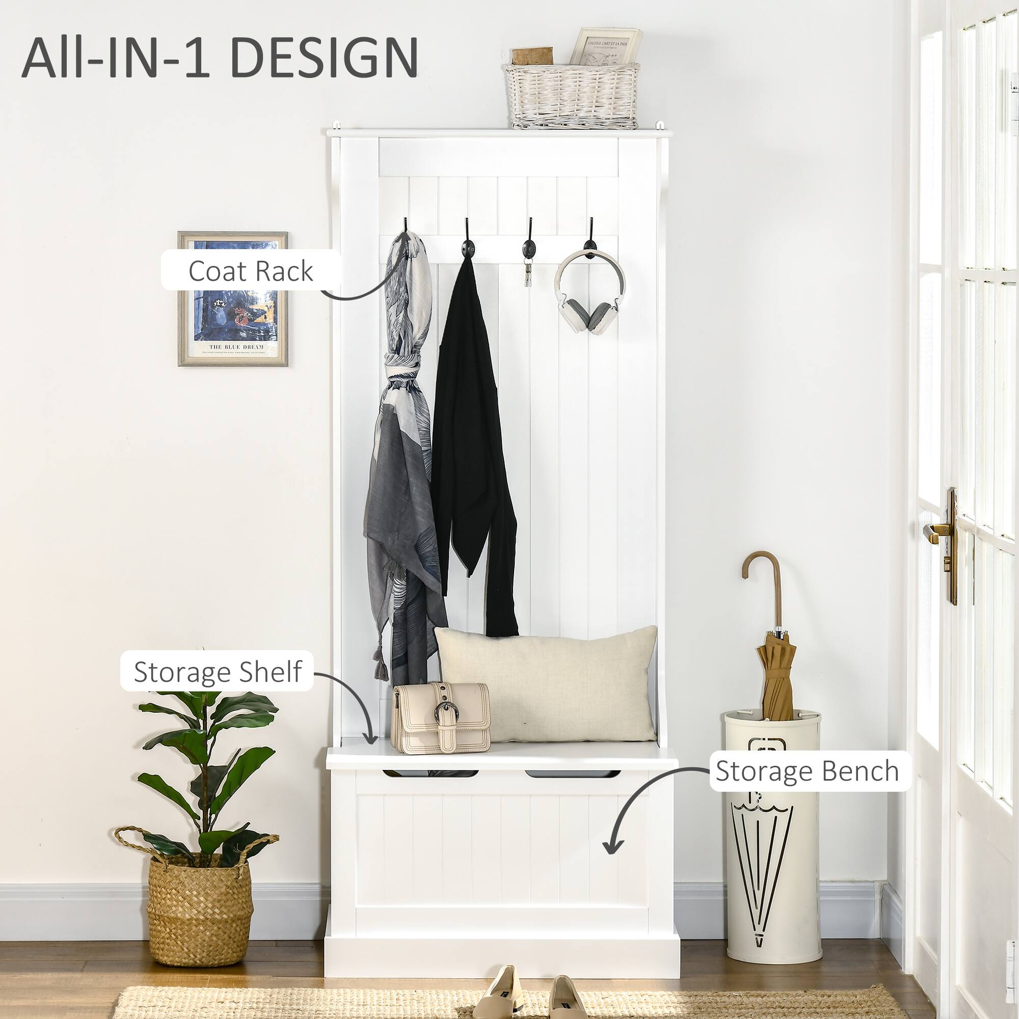 All-IN-1 DESIGN Coat Rack : I : Storage Shelf Storage Bench