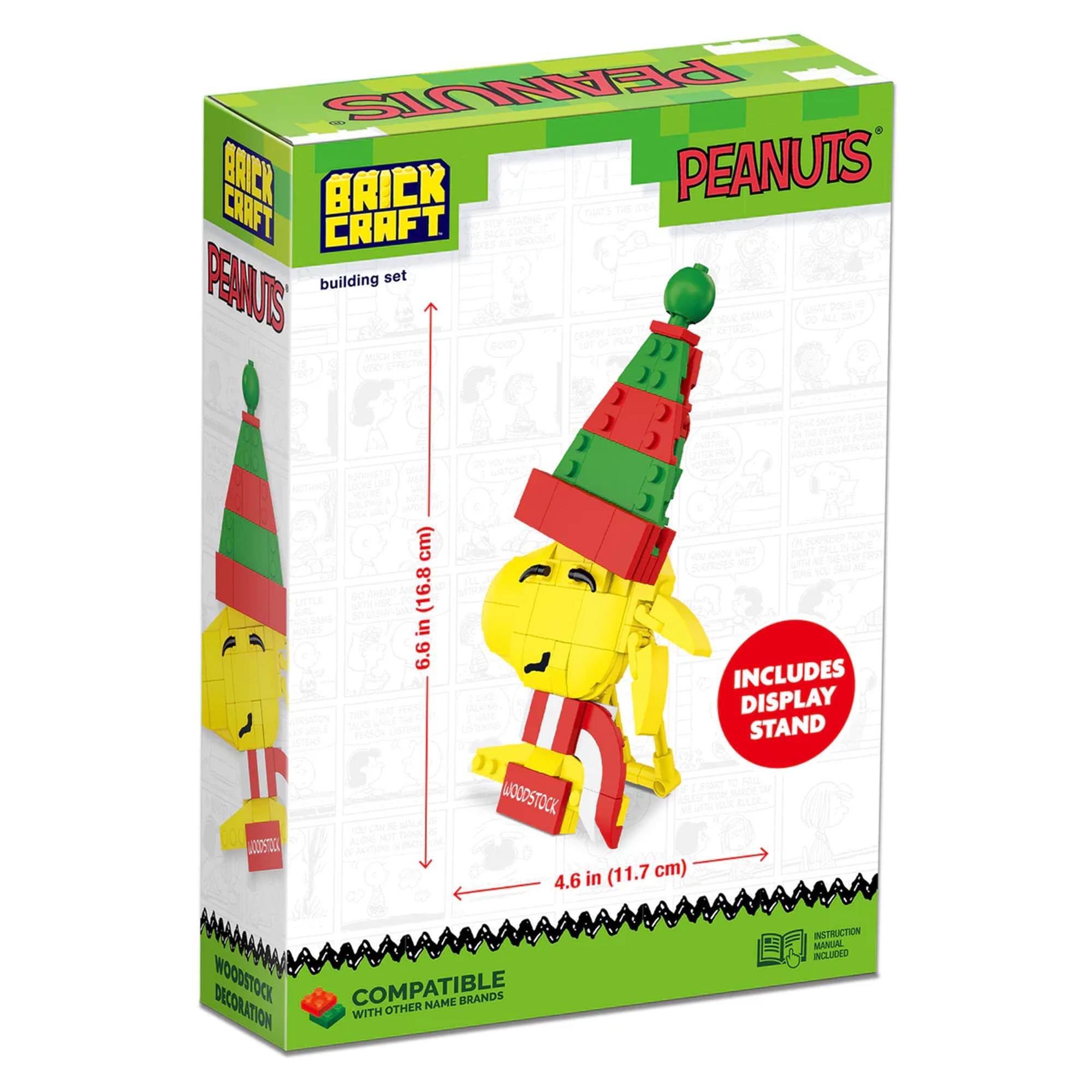 PEANUTS BRICK CRAFT building set  
DEANOS  
66.8 in (16.8 cm)  
4.6 in (11.7 cm)  
INCLUDES DISPLAY STAND  
WOODSTOCK  
COMPATIBLE WITH OTHER NAME BRANDS  
INSTRUCTION MANUAL INCLUDED