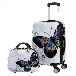 World Traveler - Butterfly 2-piece Hardside Carry-on Spinner Luggage Set - Multicolor