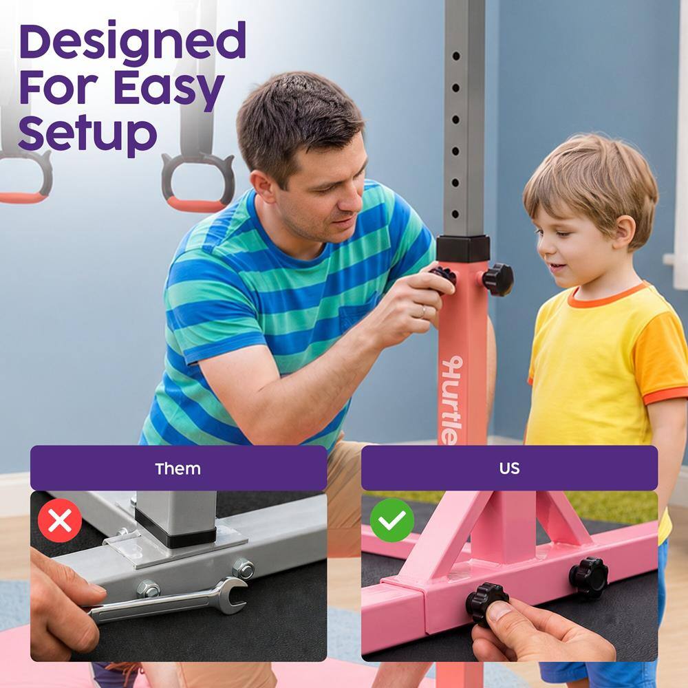 Hurtle Gymnastics Bar for Kids, 12 Level Adjustable Pull Up Bar, Non ...