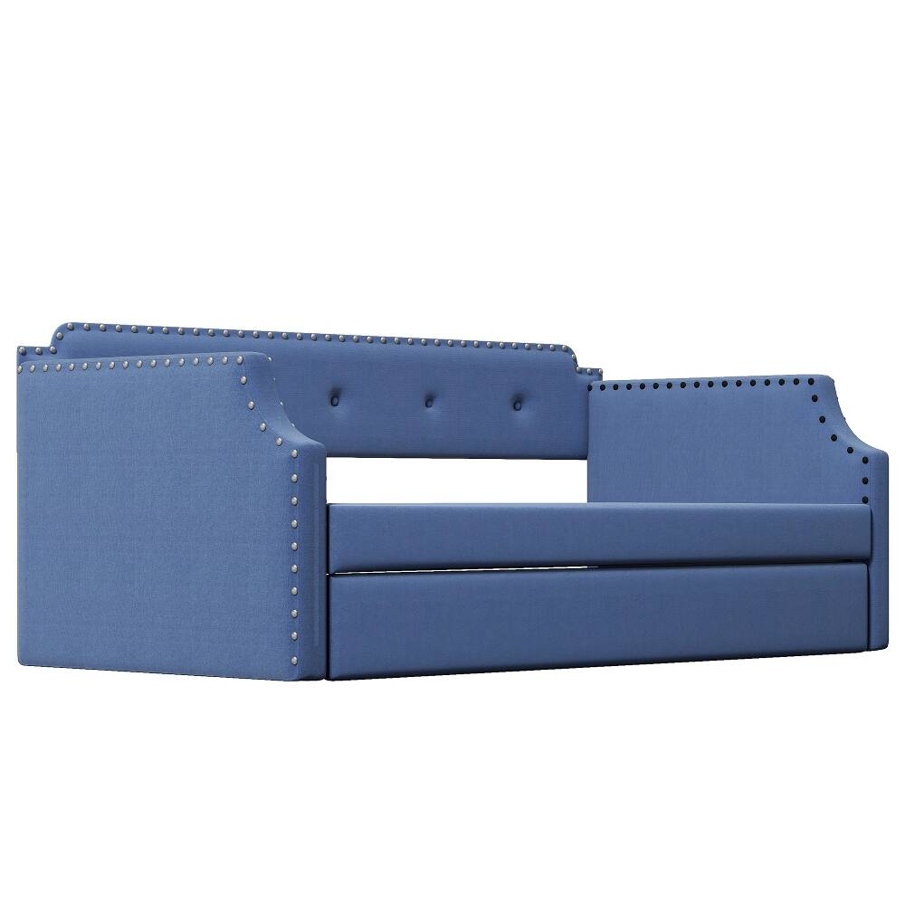 Alt View 3. Loheer - Loheer Twin Upholstered Daybed with Trundle Blue Linen Sofa Bed - Blue.