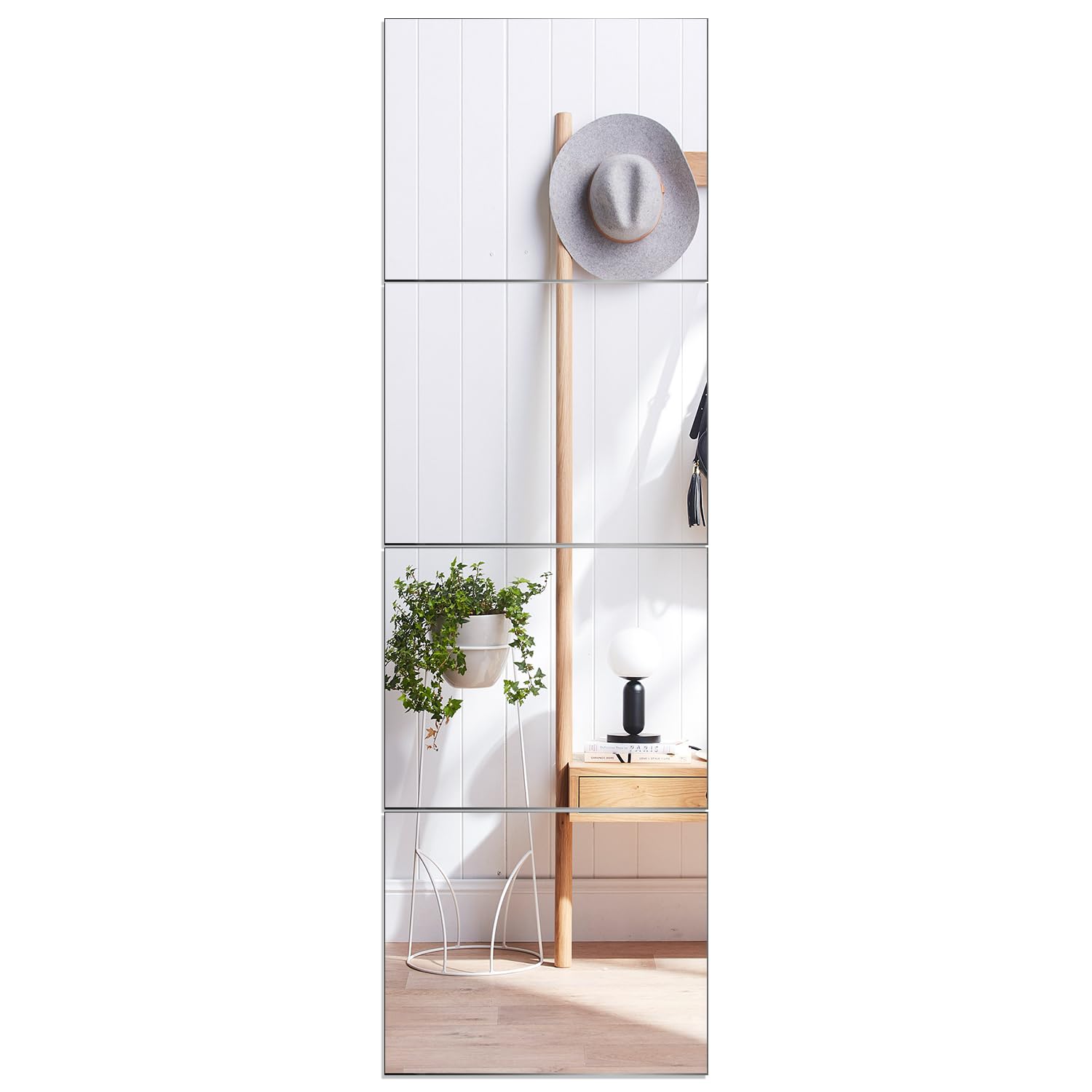 Front. COTTAGE - Glass Full Length Wall Mirror Tiles pcs Hd Gym Mirrors For Home Body Long Bedroom Living Room Door Closet - 4pcs 14"x12".