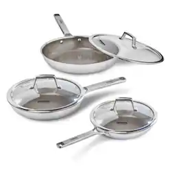 Winado - 3 Pieces Titanium Frying Pan Set with 8" 10" 12" Skillets & Tempered Glass Lids & Ergonomic Handles for Family Cooking - Brown & Silver