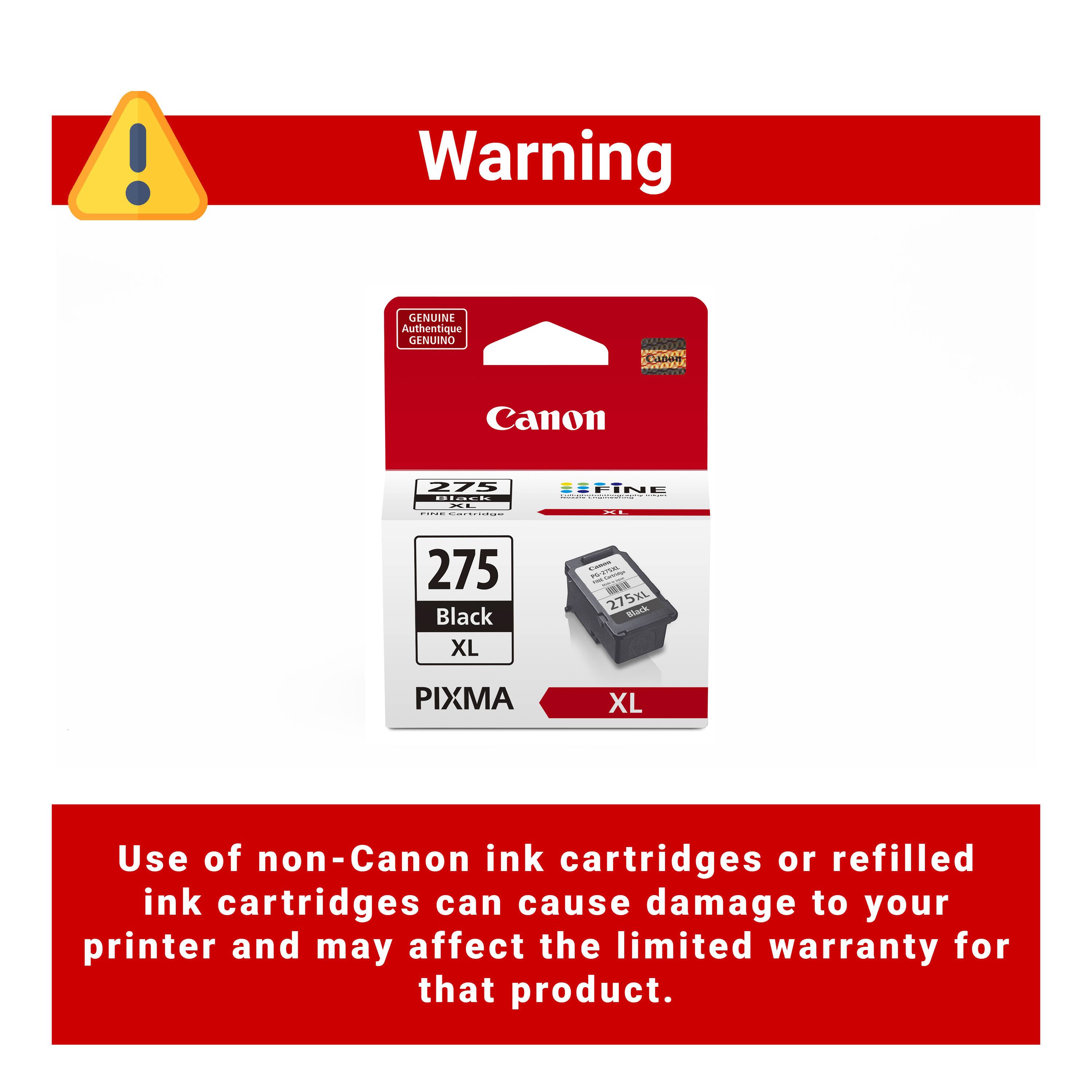 Warning: Genuine Authentique Canon 275 BtRCR ink cartridge. Use of non-Canon ink cartridges or refilled ink cartridges can cause damage to your printer and may affect the limited warranty for that product.