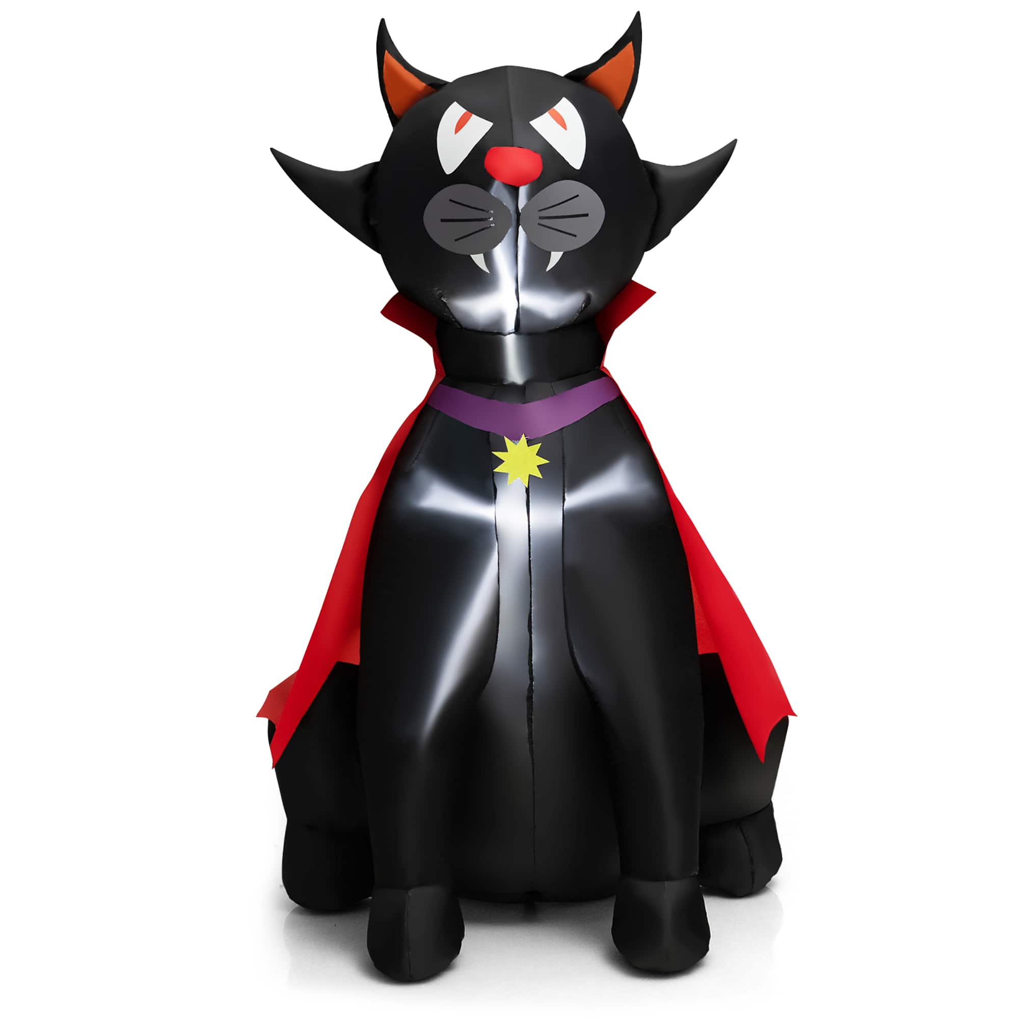 Costway - 4.7FT Halloween Inflatable Vampire Black Cat with Red Cloak Blow-up Decoration - Black,Red