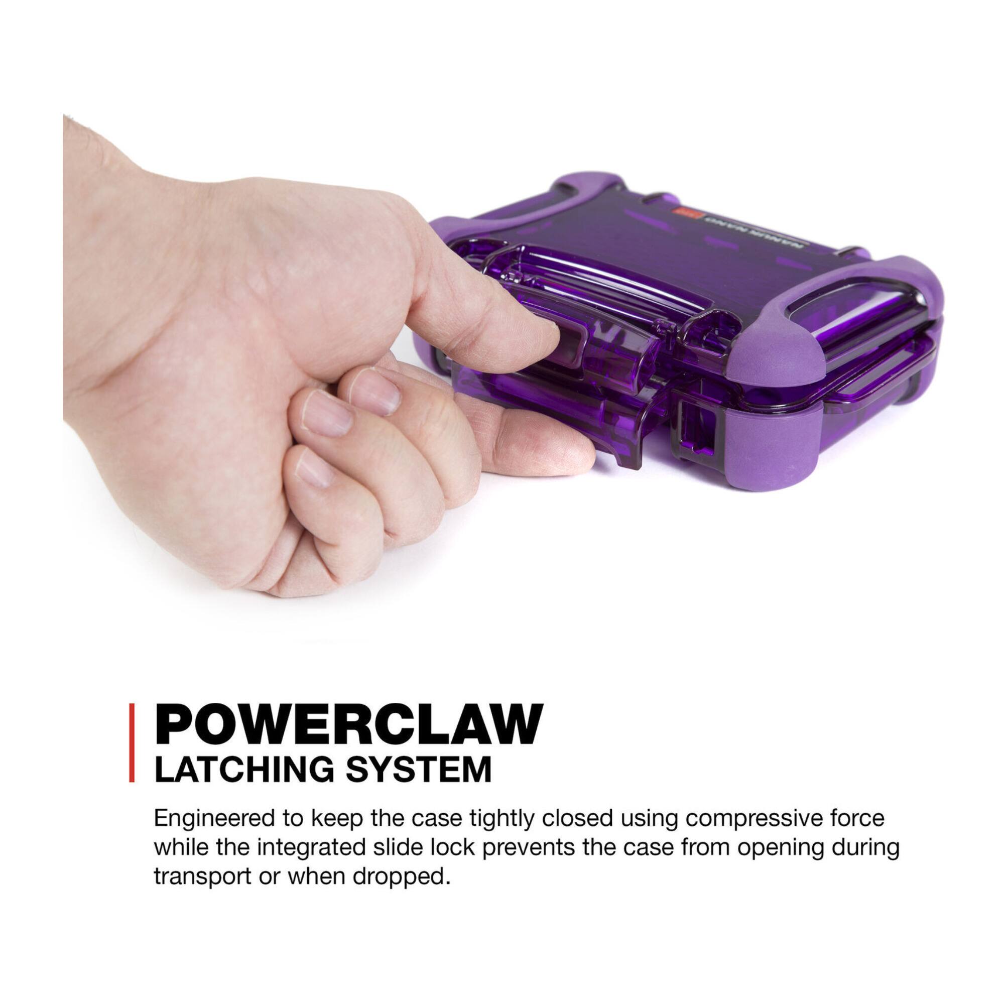 POWERCLAW LATCHING SYSTEM  
Engineered to keep the case tightly closed using compressive force while the integrated slide lock prevents the case from opening during transport or when dropped.