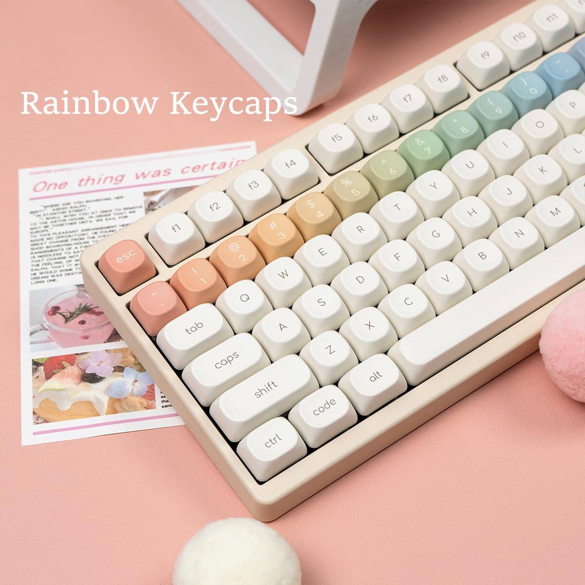 Rainbow Keycaps

One thing was certain

f1 # 1 esc
f2 @ 2 1
f3 % 3 2
f4 $ 4 3
f5 5 4
f6 6 5
f7 7 6
f8 8 7
f9 9 8
f10 0 9
f11 - 0
f12 = 0

Q W E R T Y U I O P
A S D F G H J K L ;
Z X C V B N M , . /
tab caps shift alt code ctrl