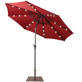 Gymax - 10 Ft Patio Table Market Umbrella w/ 24 Solar LED Lights & Heavy-duty Base - Wine