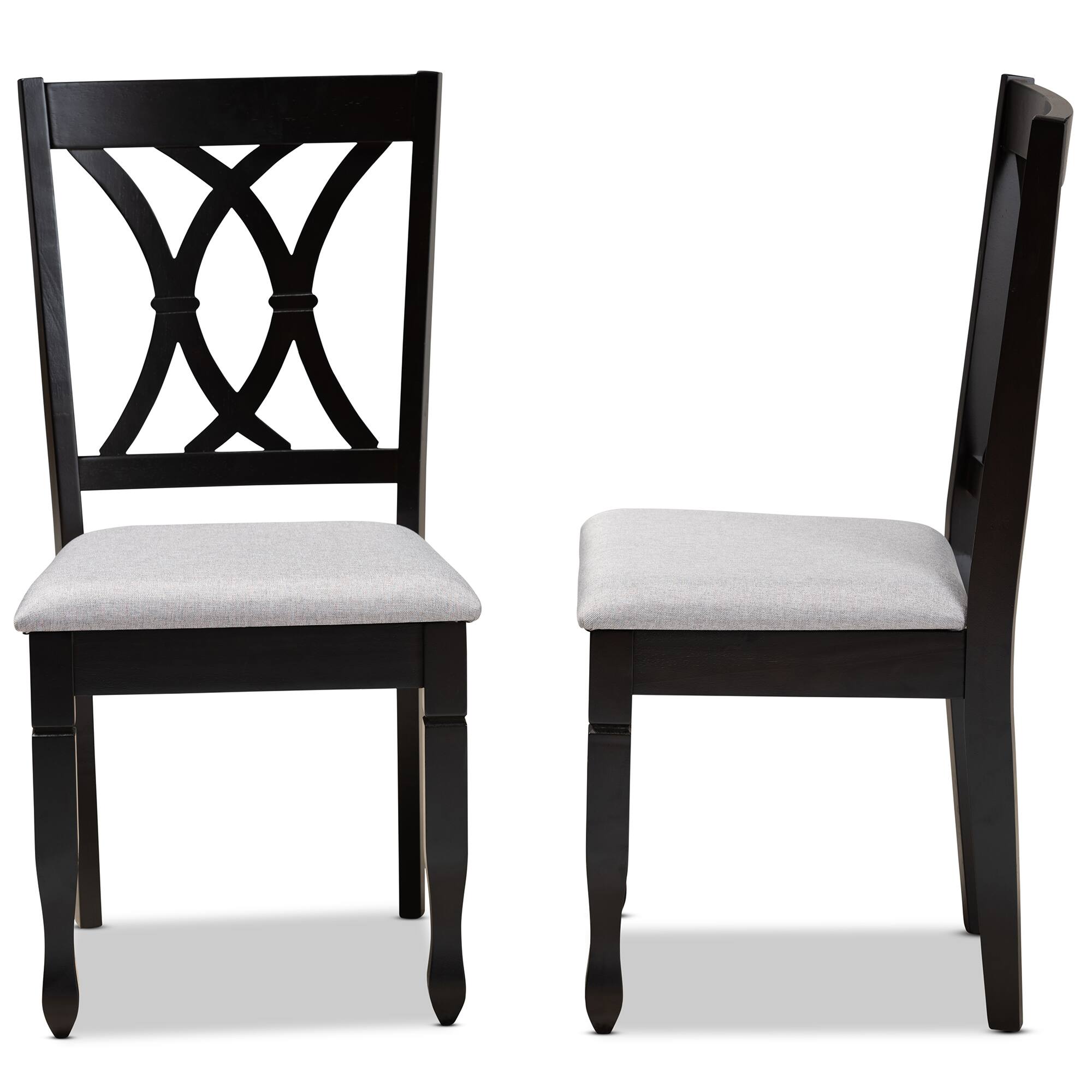 Left. Baxton Studio - Reneau Modern Fabric Upholstered Espresso Finished Wood 2-Piece Dining Chair Set Set - Grey/Espresso.