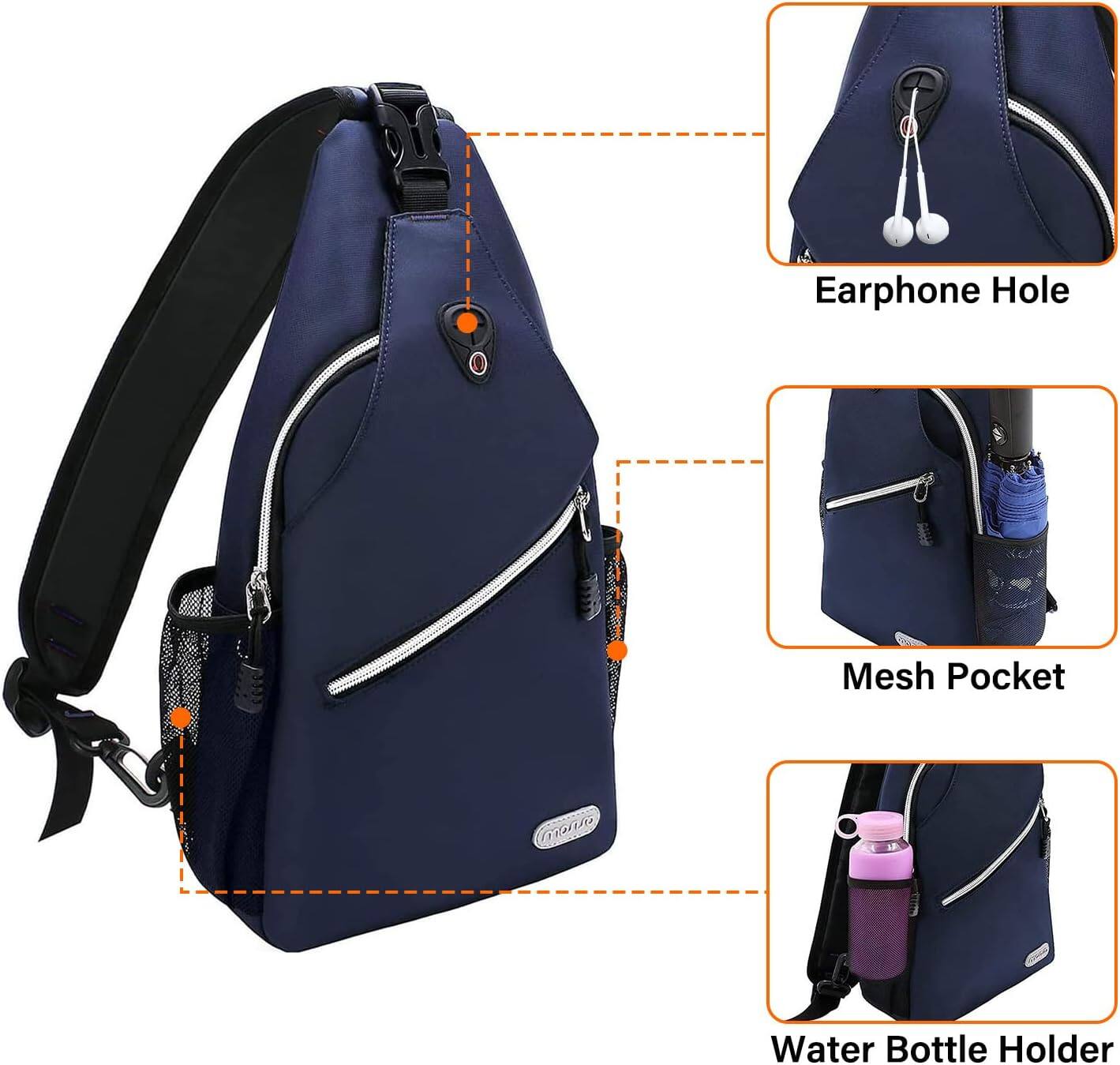 Earphone Hole  
Mesh Pocket  
Water Bottle Holder