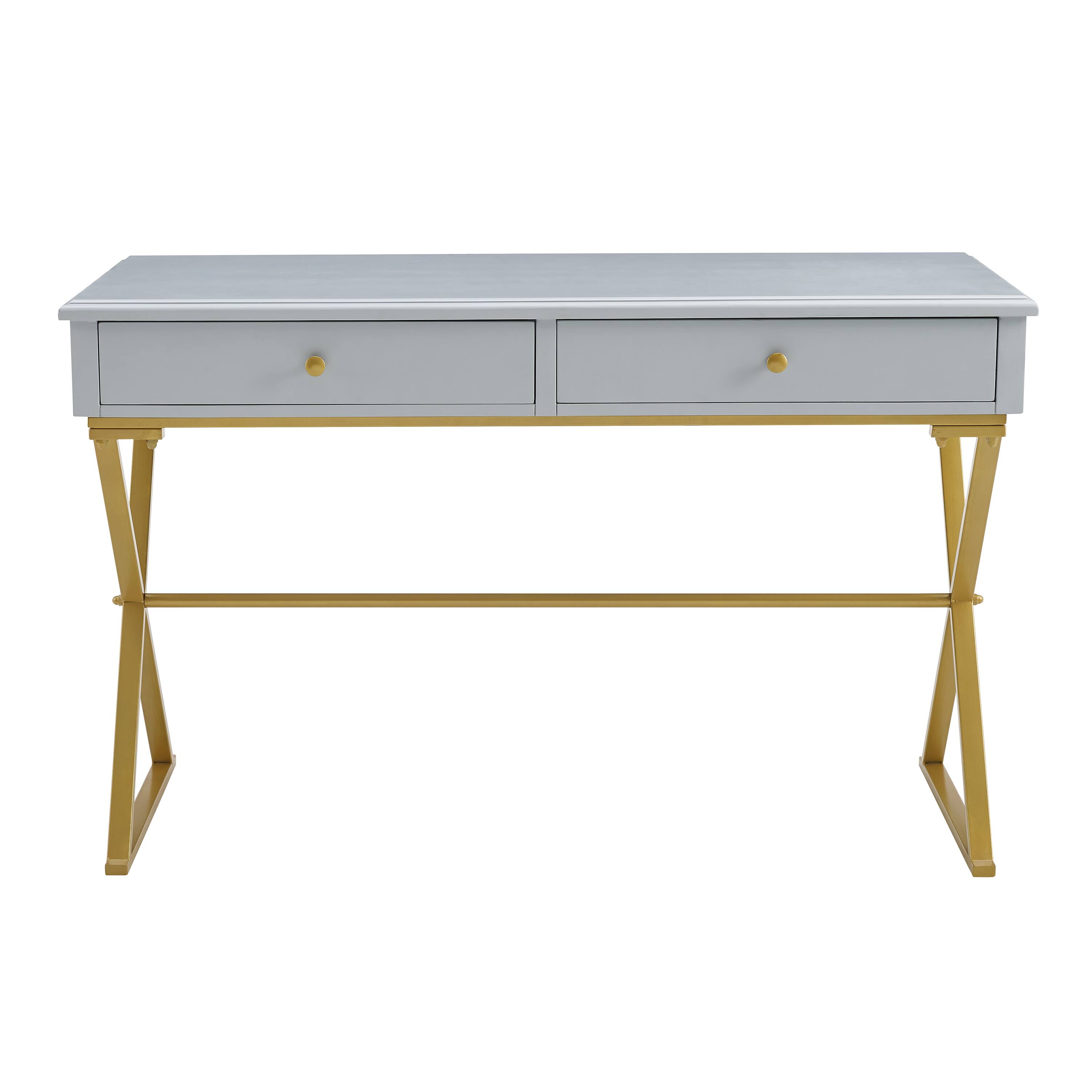 Angle. Linon Home Décor - Edmore Two-Drawer Campaign Desk - Gray & Gold.