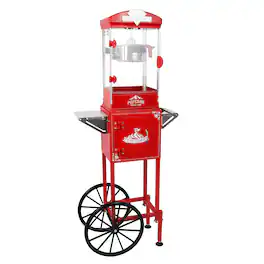 Loheer - Popcorn Machine with Cart and Wheels 10 Oz Kettle Home Theater Popcorn Maker - Red