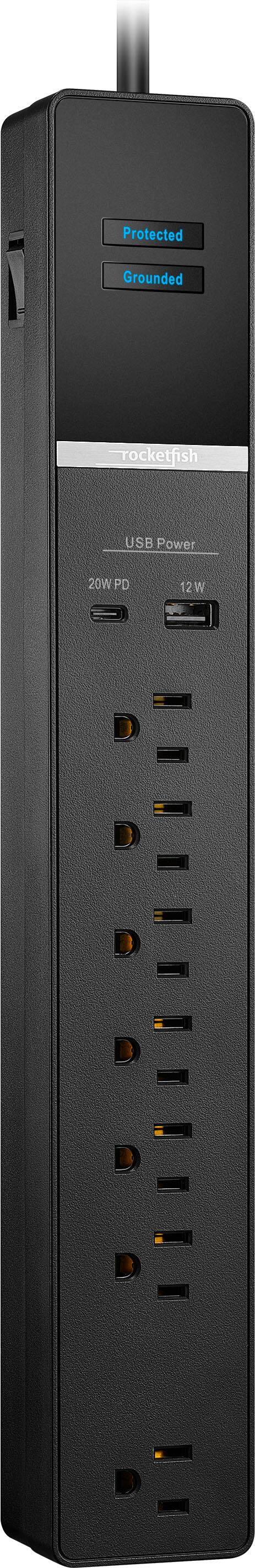 The text on the image reads "Protected Grounded rocketfish USB Power 20W PD 12W."