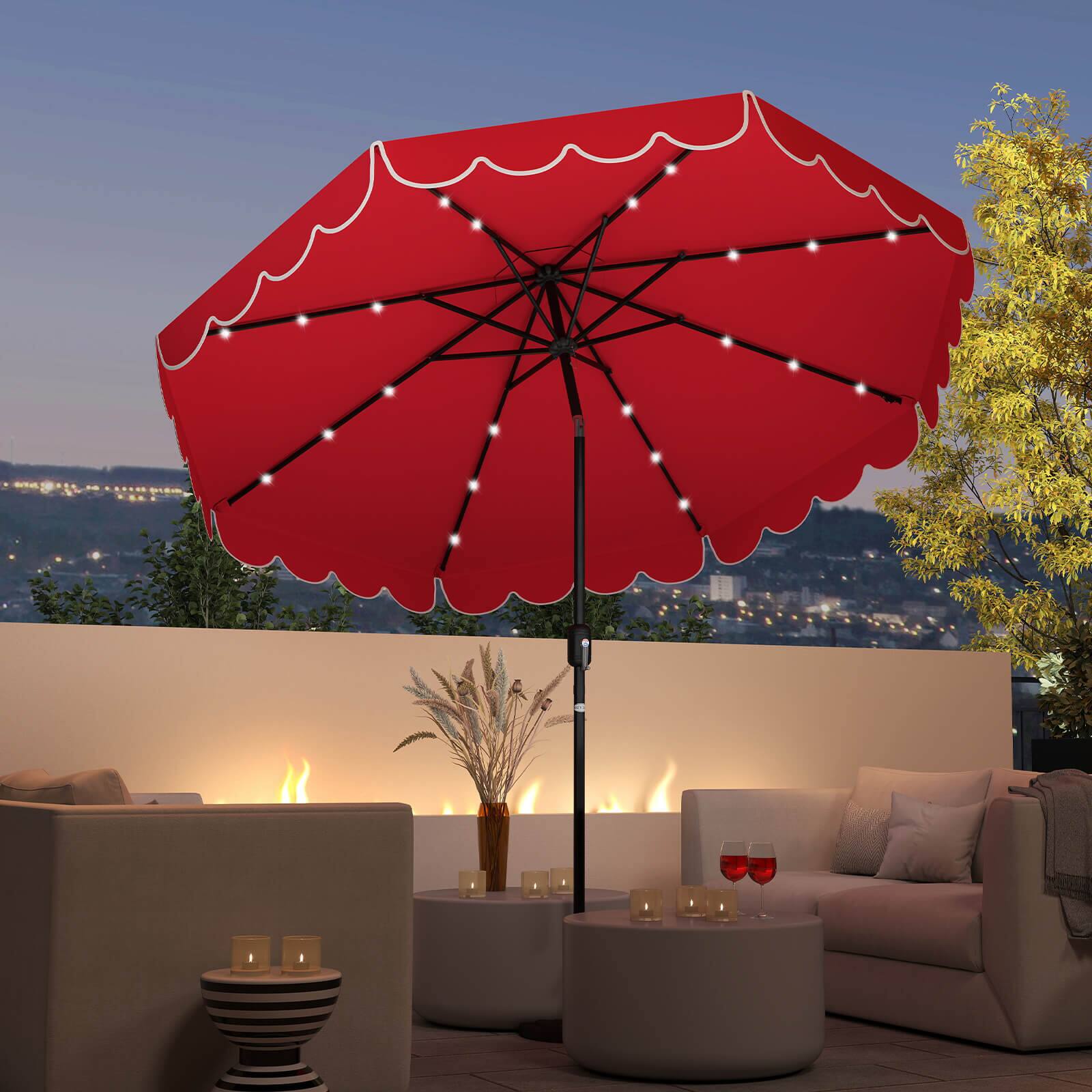 Alt View 2. Costway - Costway 9.3 FT Solar Patio Umbrella Outdoor Market Sunshade with 24 LED Lights Ruffles - Red.