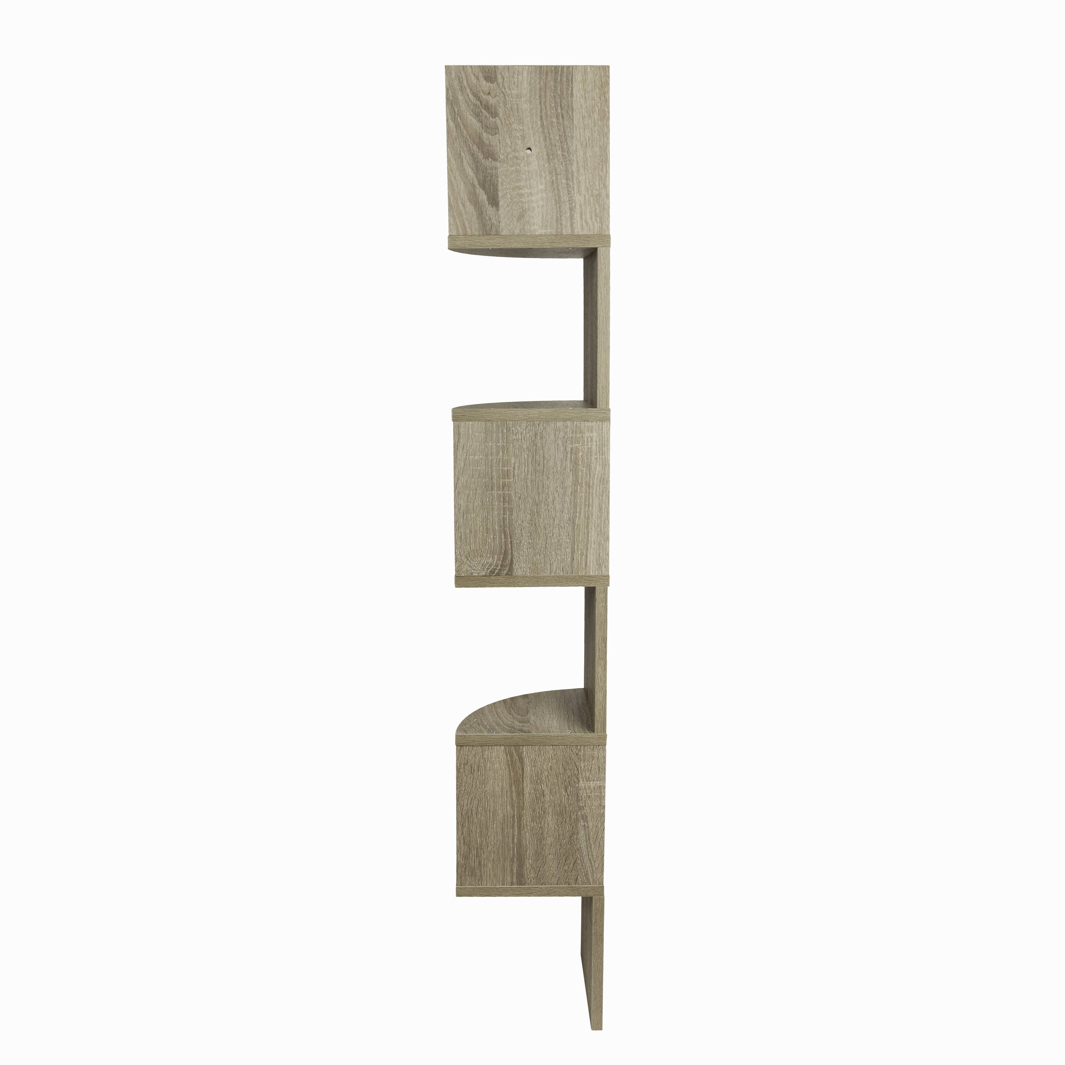 Alt View 2. Danya B - Five Tier Corner Wall Shelf - Rustic - Beige.