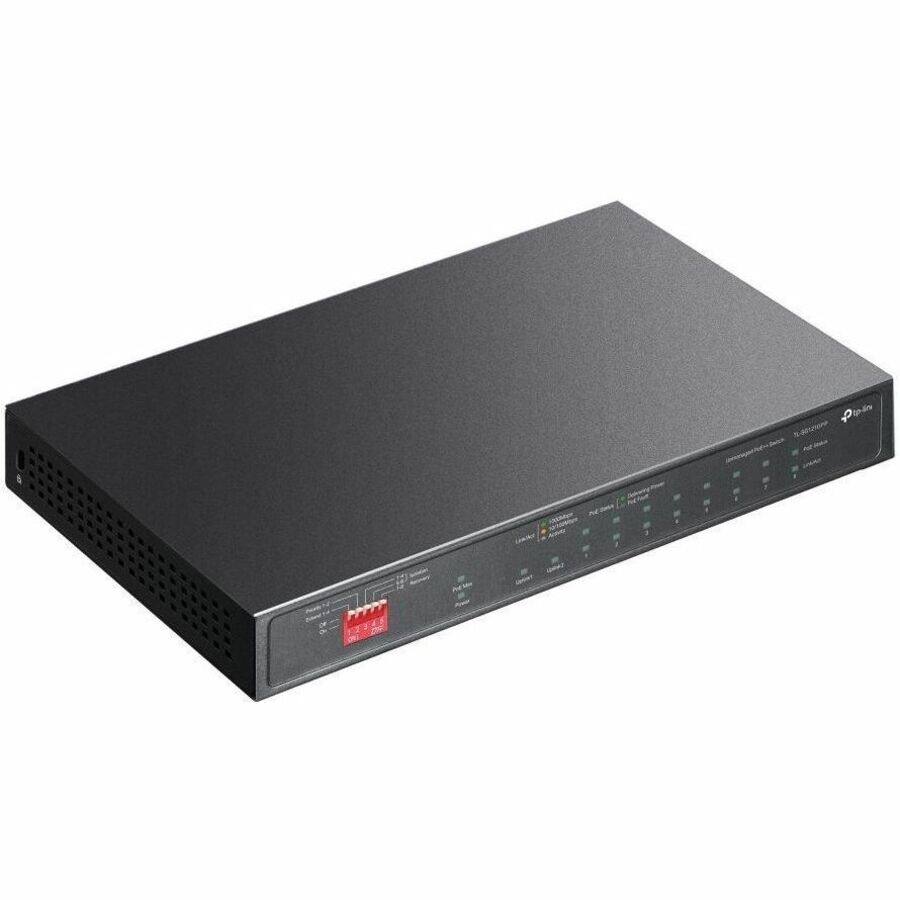 Alt View 3. TP-Link - TP-Link 10-Port Gigabit Desktop Switch with 6-Port PoE+ and 2-Port PoE++ - 10 Ports - Gigabit Ethernet - 1000Base-X - Black.