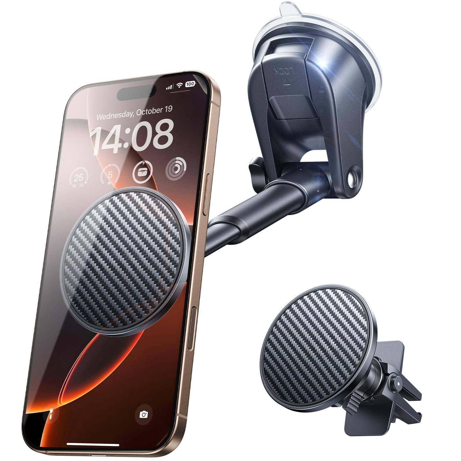 TECH SAFARI - For Magsafe Car Mount Retractable Magnetic Phone Holder Dashboard Windshield Vent 16 Pro Max 15 14 13 - Default