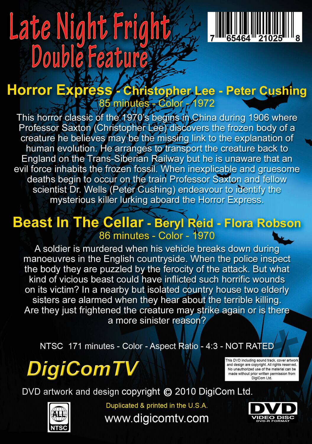 Alt View 1. Late Night Fright Double Feature (Horror Express / The Beast in the Cellar)   - DVD.