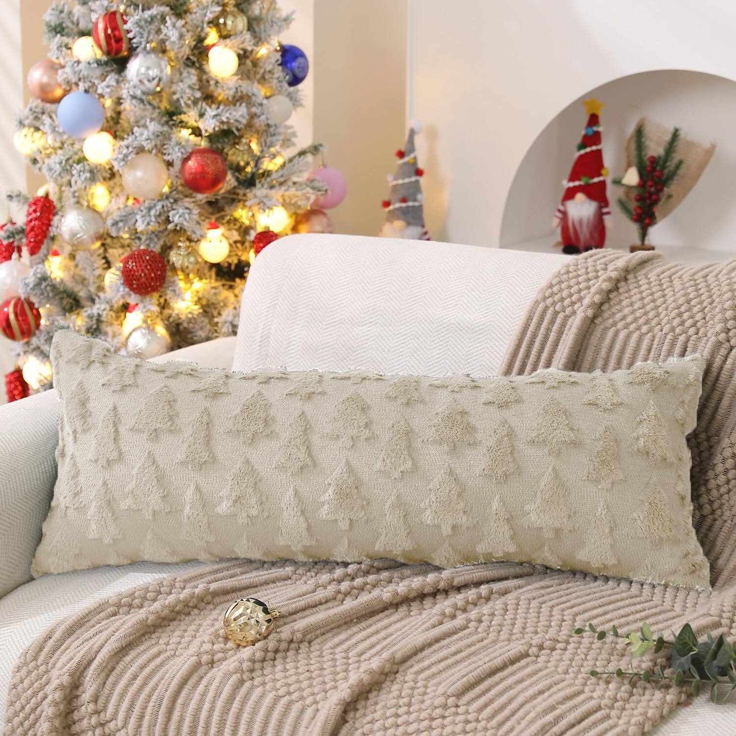 Front. Stylel Star - DFXSZ Christmas Tree Pillow Covers 18x18 inch Set of 2 Christmas Decoration Beige Soft Plush Faux Fur Jacquard Throw ... - Beige.