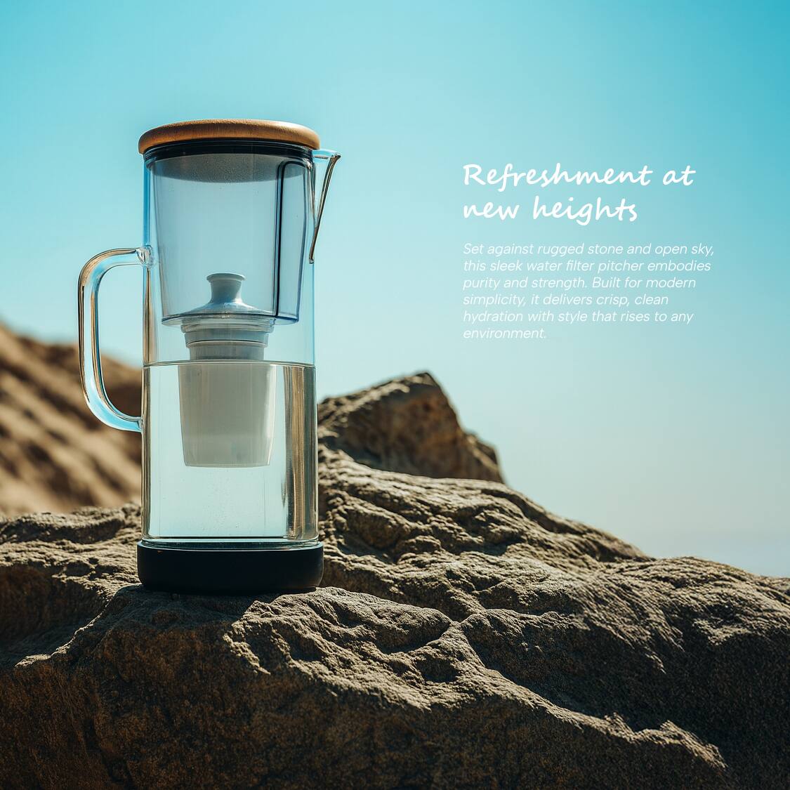 Refreshment at new heights

Set against rugged stone and open sky, this sleek water filter pitcher embodies purity and strength. Built for modern simplicity, it delivers crisp, clean hydration with style that rises to any environment.