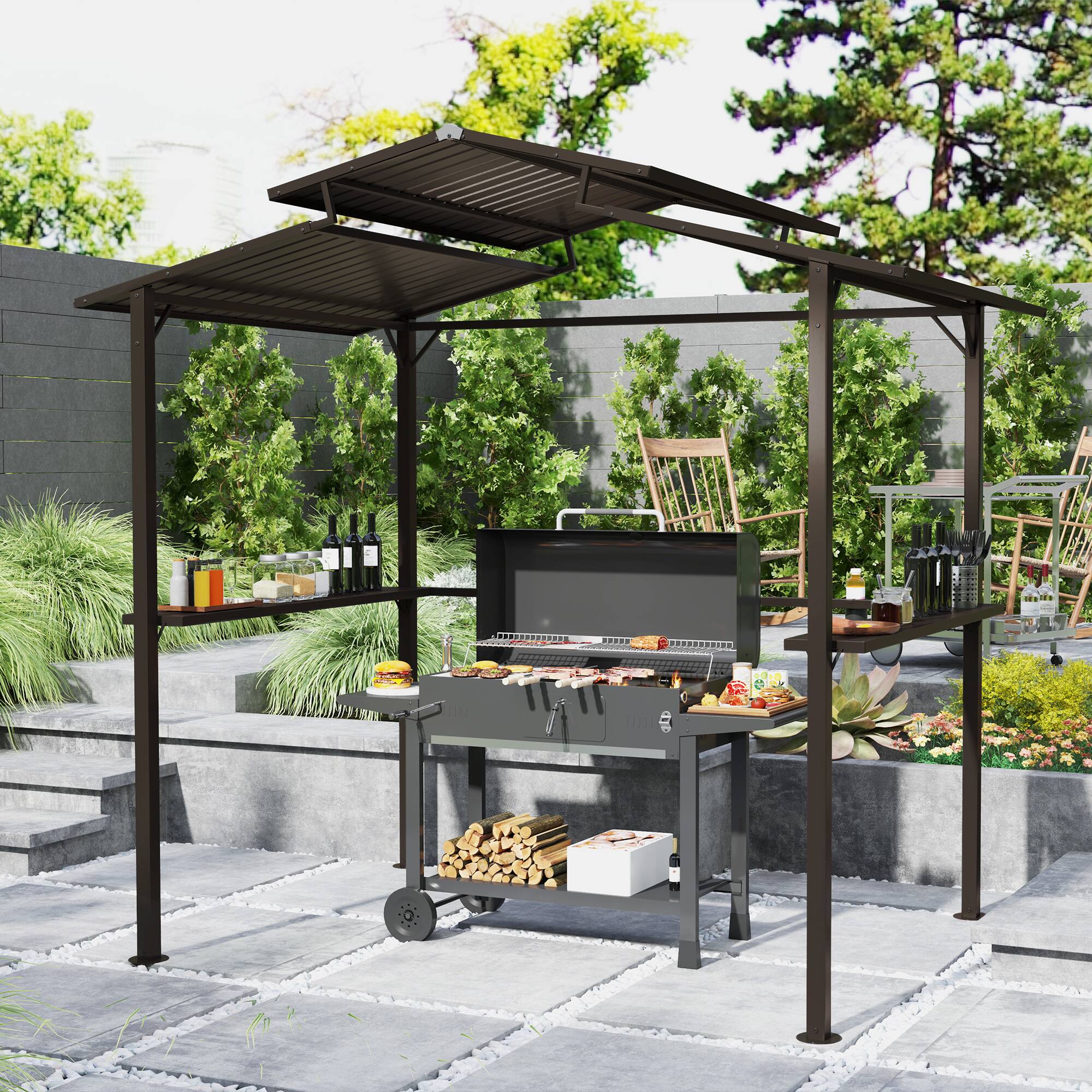 Alt View 1. Outsunny - x 5ft Hardtop Grill Gazebo with Double Metal Roof - Brown.