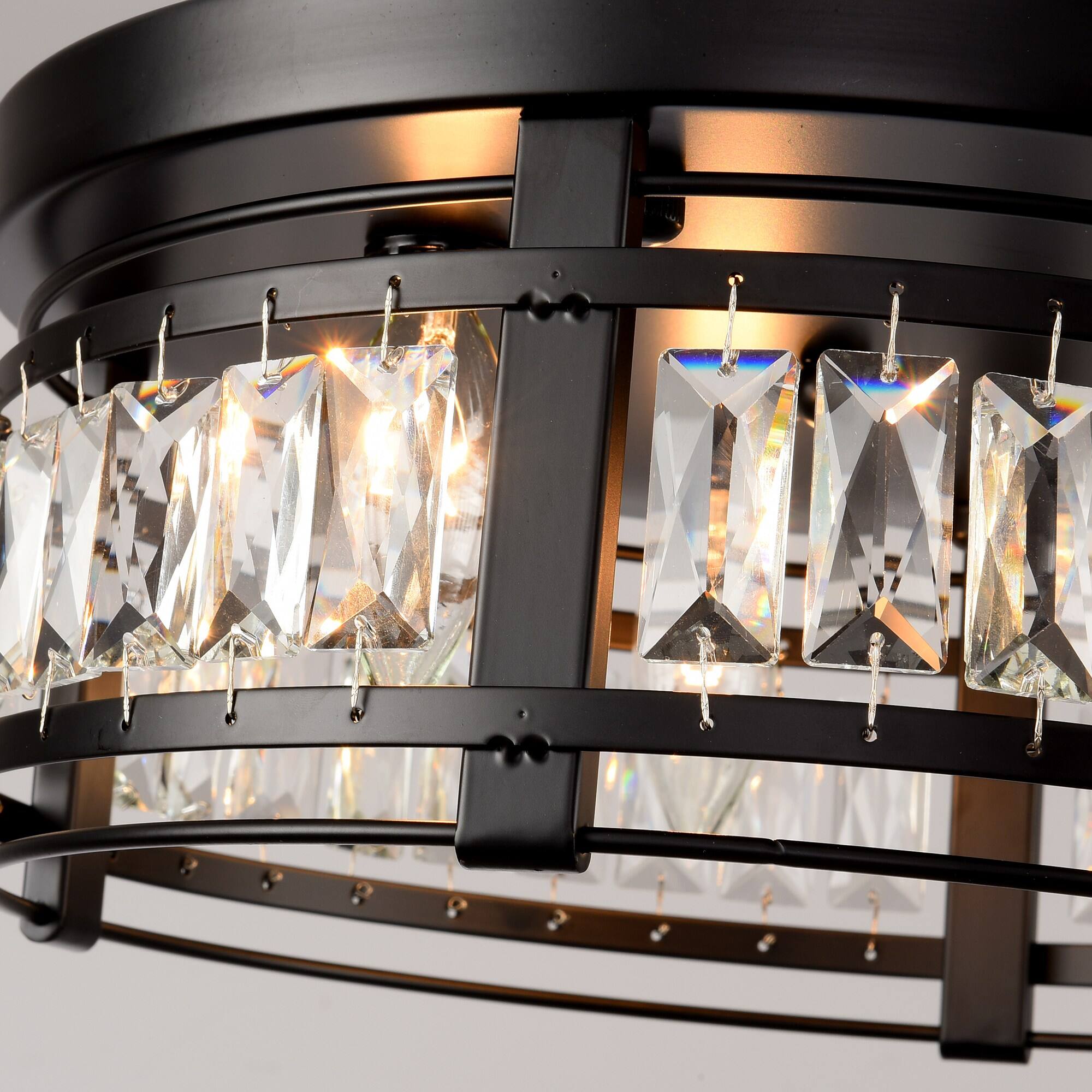 Alt View 2. Parrot Uncle - 13.3" Modern Black 3-Light Crystal Hallway Flush Mount Chandelier - Black.
