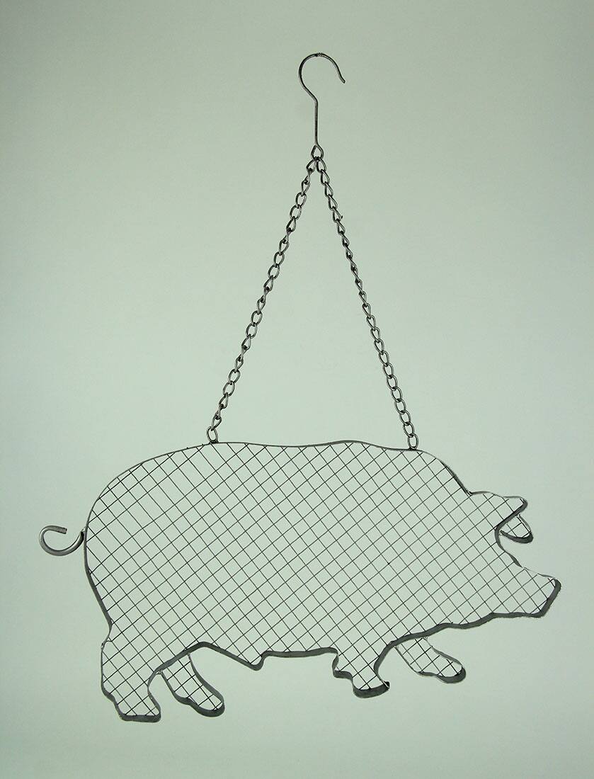 Alt View 2. VIP Home and Garden - Metal and Mesh Wire Hanging Pig Farmhouse Decor - Silver.