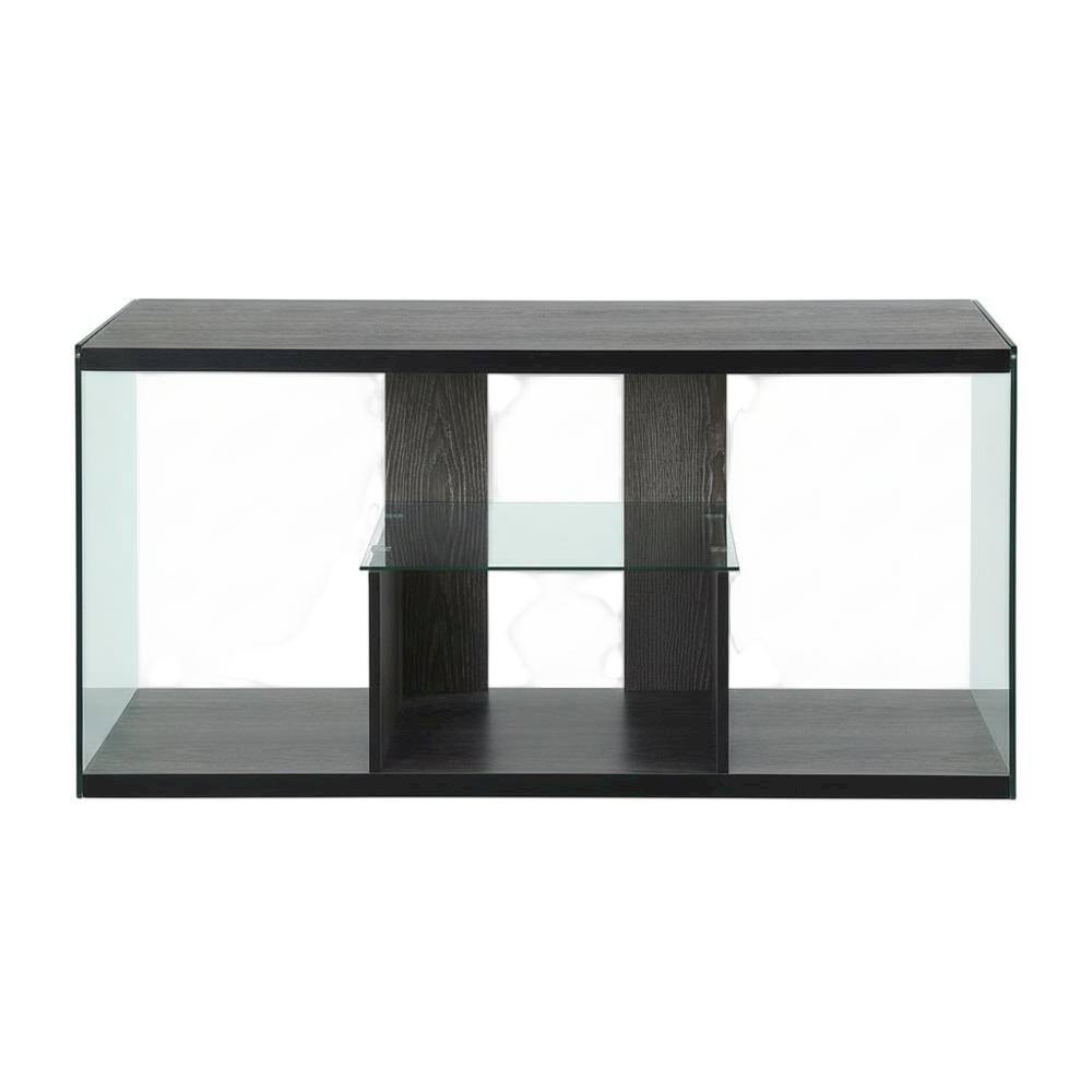 Alt View 3. FurniFact - Weathered Gray TV Stand with Tempered Glass and PVC Edge Banding - Multicolor.