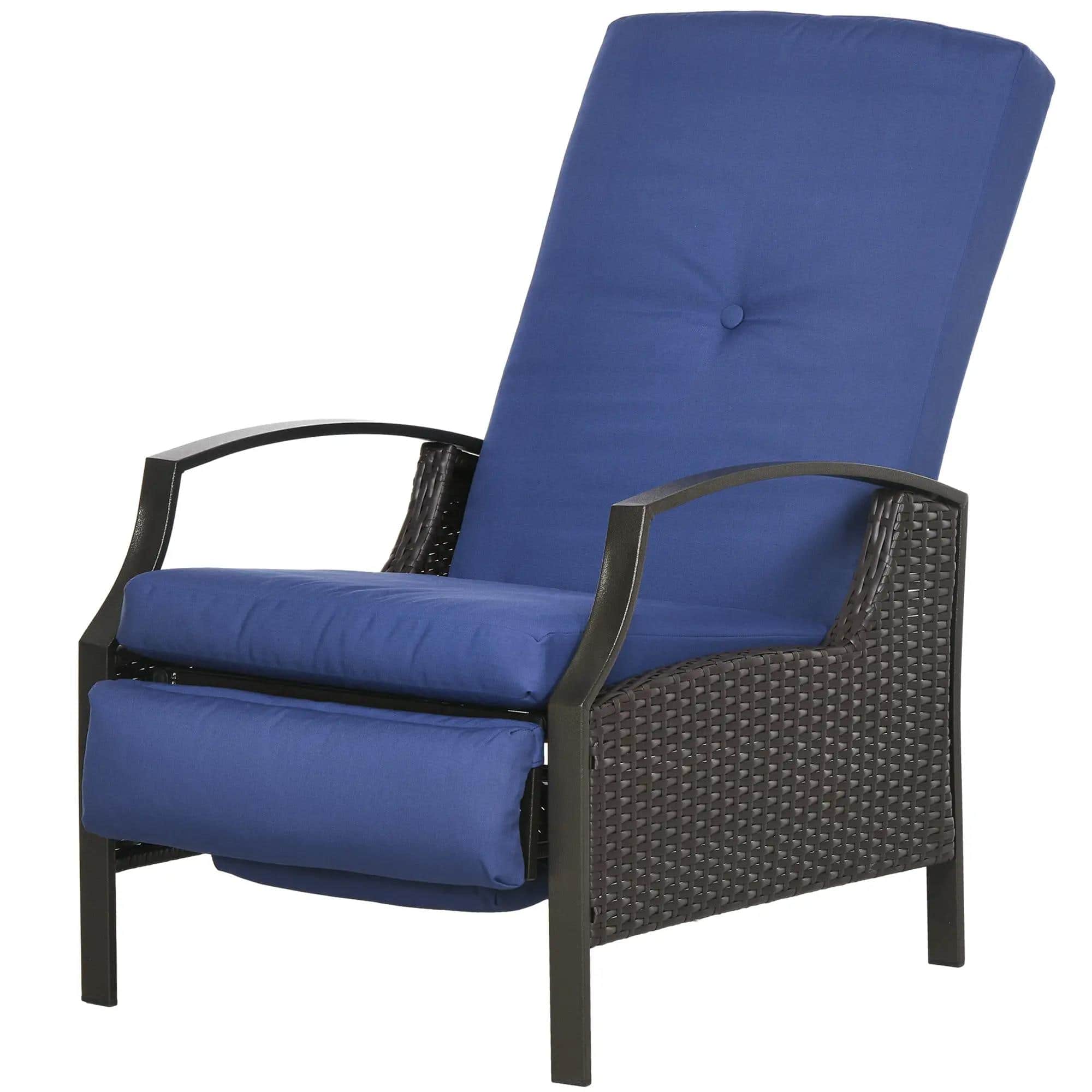 Resenkos - Outdoor Rattan Recliner Chic Set With Cushions & Footrests, Wicker Lounge Chair With Armrests - Dark Blue