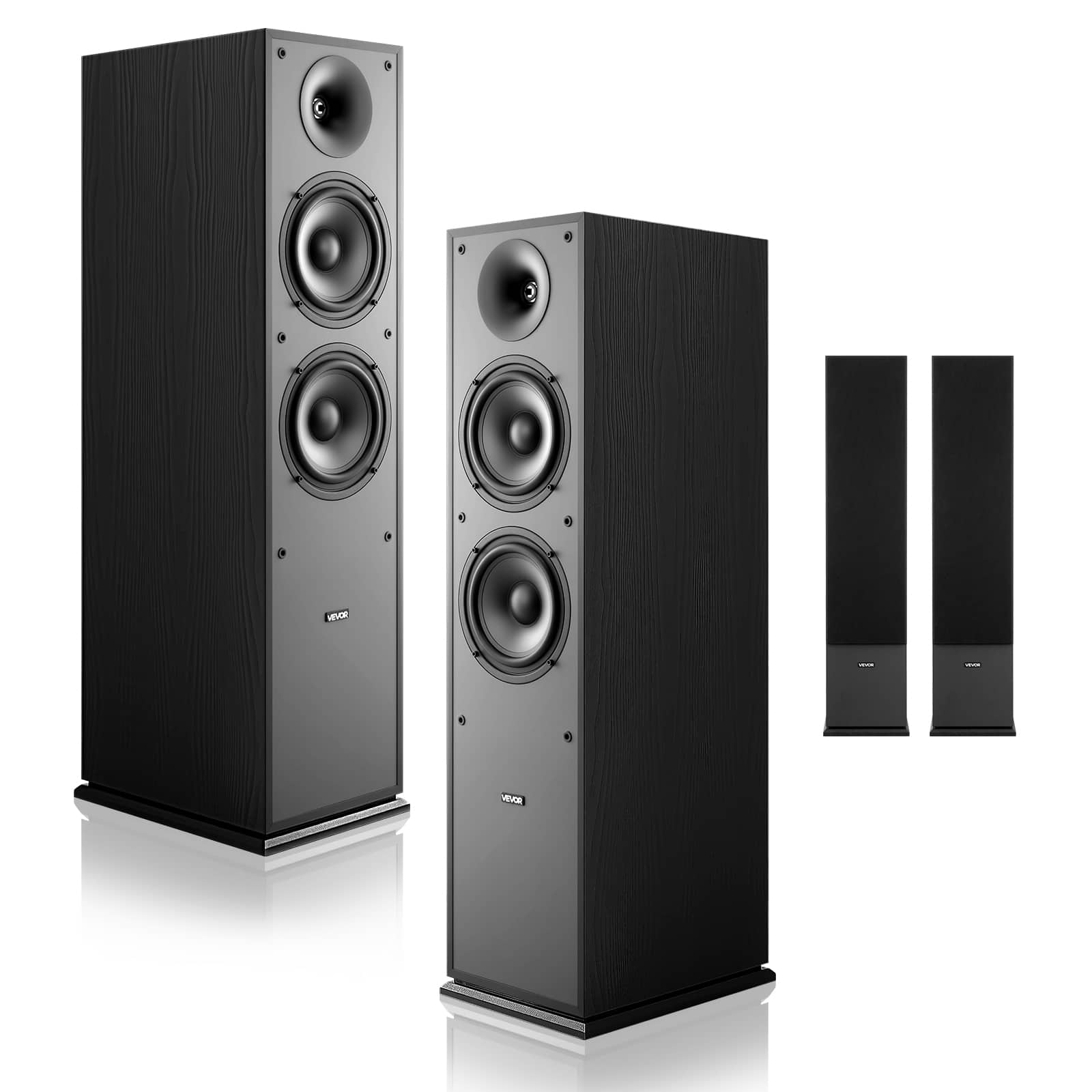 Front. VEVOR - Floorstanding Tower Speakers, 2-Way Design with 1-Inch Tweeter, Dual 6.5-Inch Woofers, 400W Peak Output - Black.