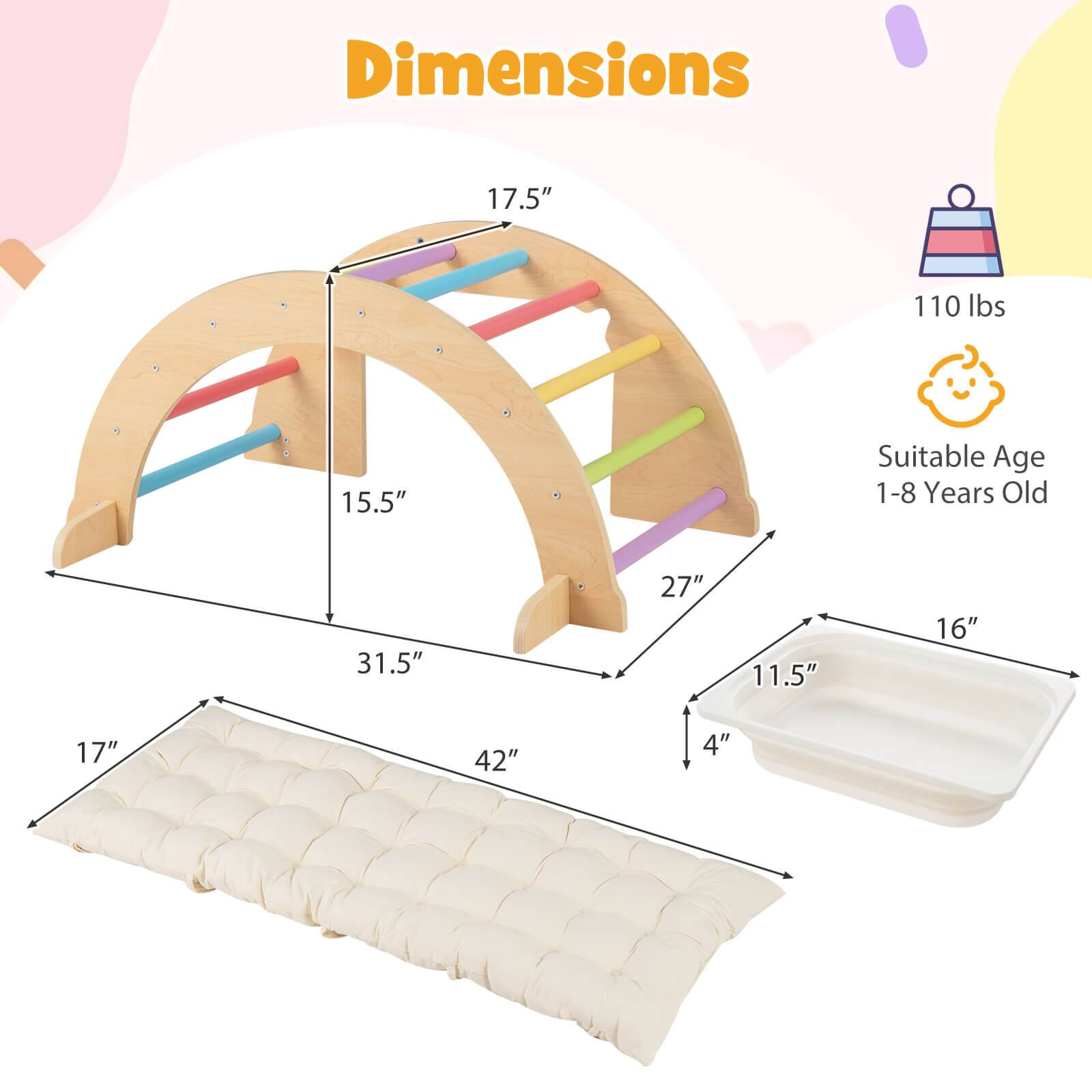 Dimensions  
17.5"  
15.5"  
31.5"  
17"  
42"  
27"  
11.5"  
16"  
4"  

110 lbs  

Suitable Age  
1-8 Years Old