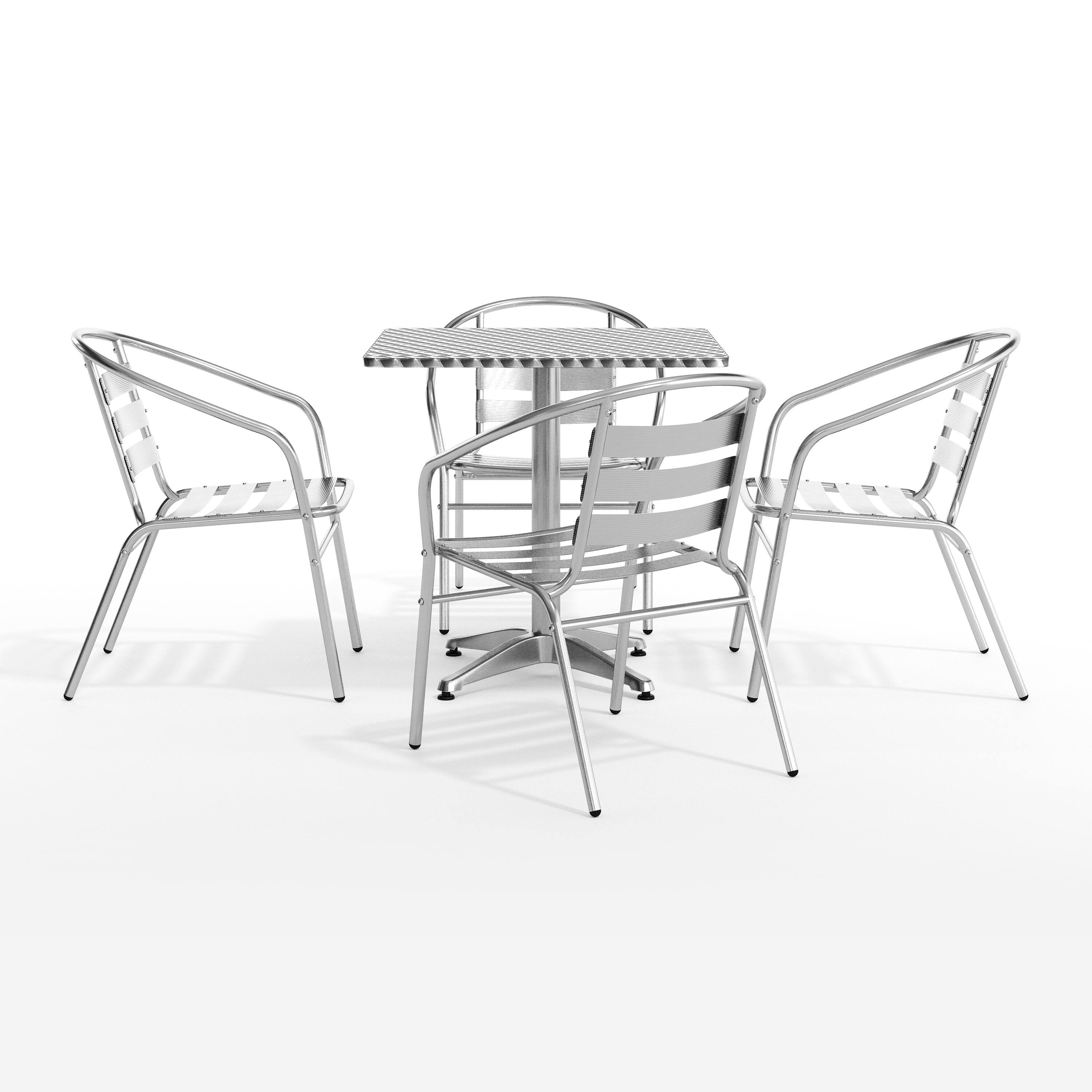 Alt View 10. Emma + Oliver - 27.5'' Square Aluminum Indoor-Outdoor Table Set with 4 Slat Back Chairs - Aluminum.