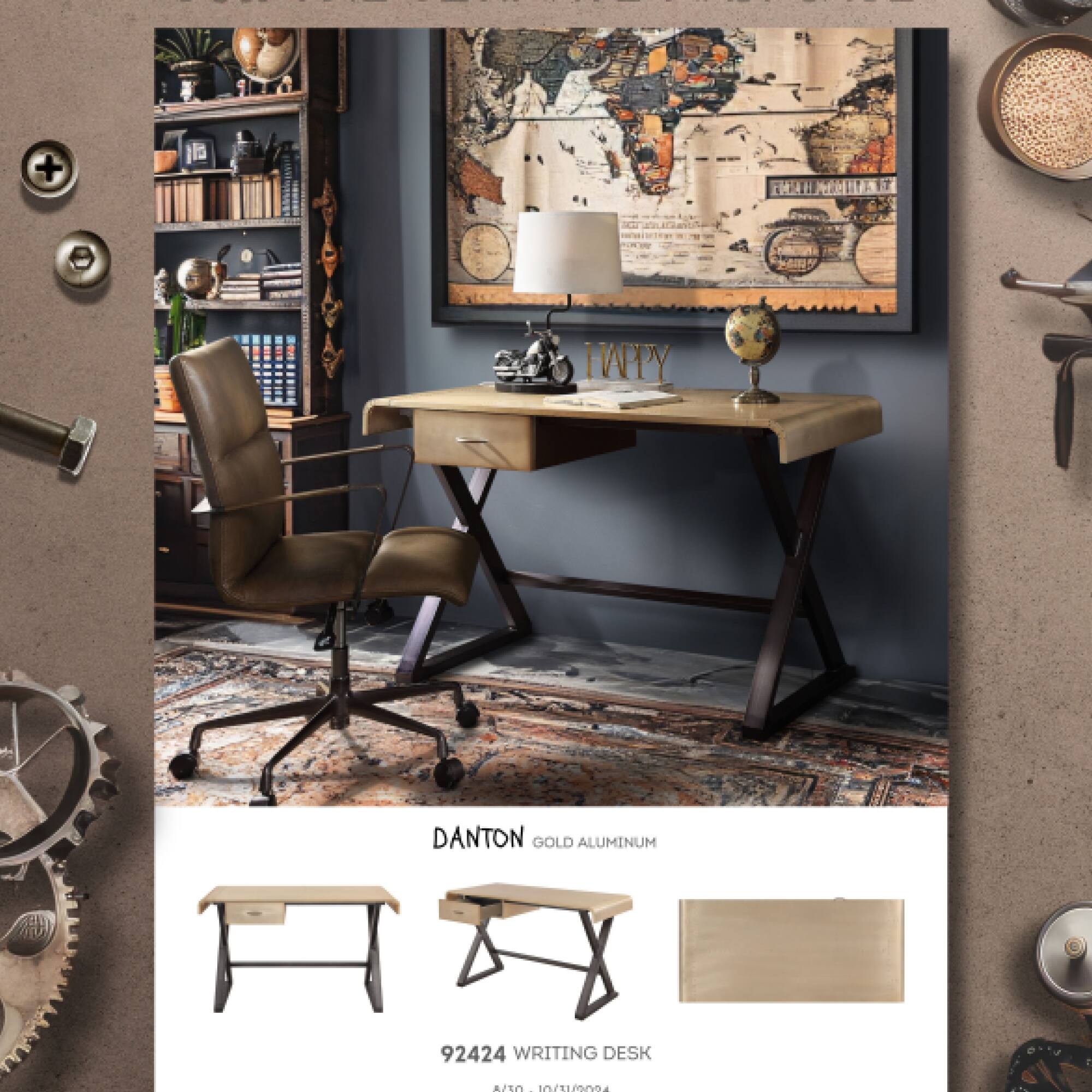 + 2I HAPY DANTON GOLD ALUMINUM 92424 WRITING DESK AITO 0/200 vg - s

DANTON GOLD ALUMINUM

92424 WRITING DESK

6/10 - 16/10/2024