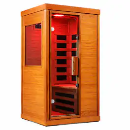 RYHNUYNE - Far Infrared Indoor Sauna Room, Okoume Wood, 35.4 x 27.5 x 63.3 in, Low EMF Carbon Fiber Panels, Bluetooth Audio - Natural