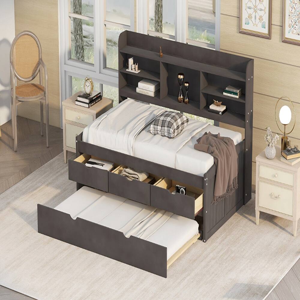 Alt View 2. Loheer - Loheer Twin Captain Bed with Trundle and Storage Drawers Antique Brown - Antique Brown.