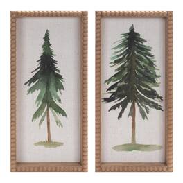 BreeBe - Framed Pine Tree Plaque (Set of 2) - Green, Beige