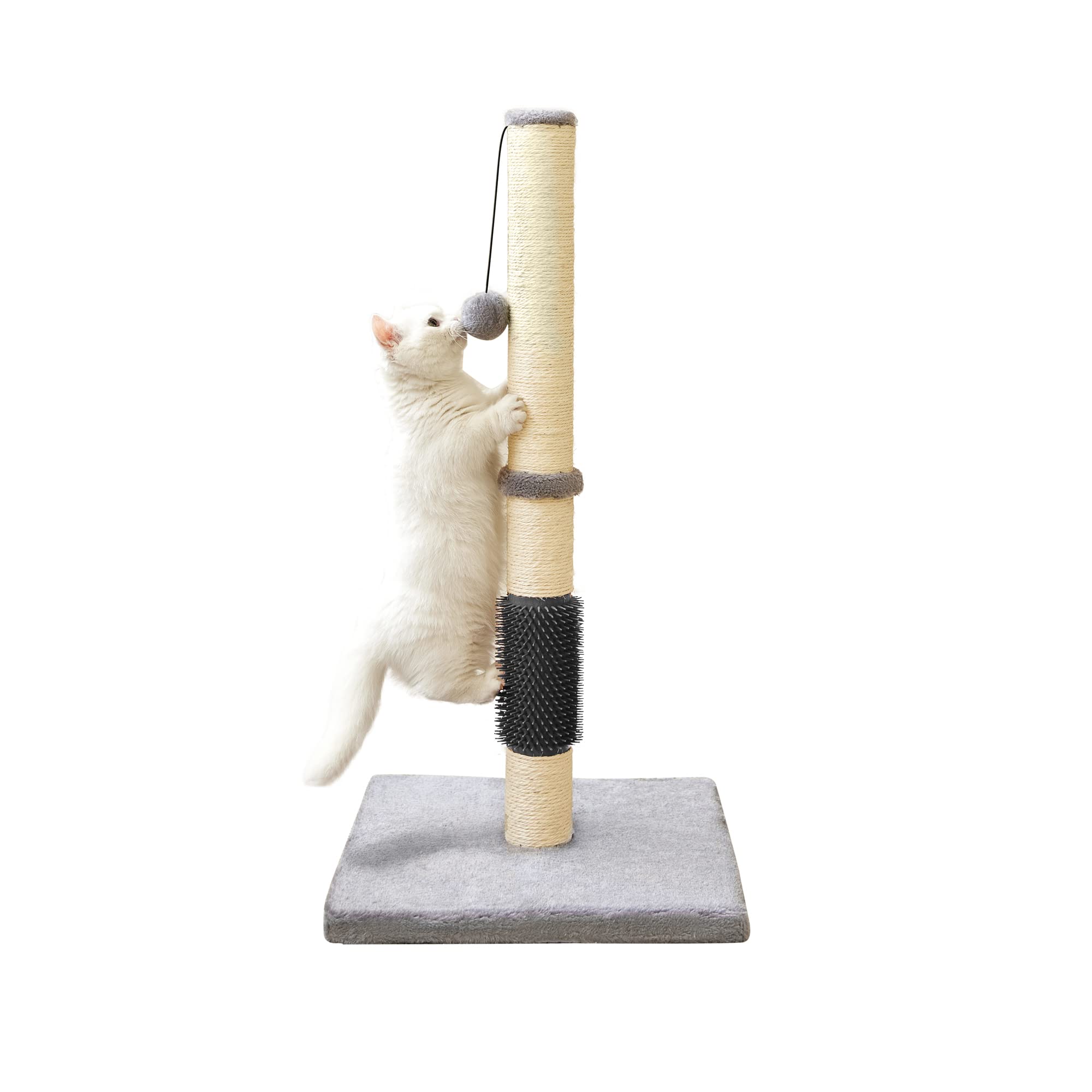 Front. Hirose Alice - 32 Tall Cat Posts For Indoor Cats Adults With 2 Hanging Ball Scratch Scratcher Includes Sisal Rope - with Massage Brush - Gray 32 inches for Adult Cats.