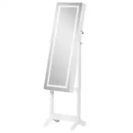 Ecooso - Full Length Jewelry Mirror Cabinet with LED Light, Lockable Jewelry Organizer with Adjustable Angle and Storage - White