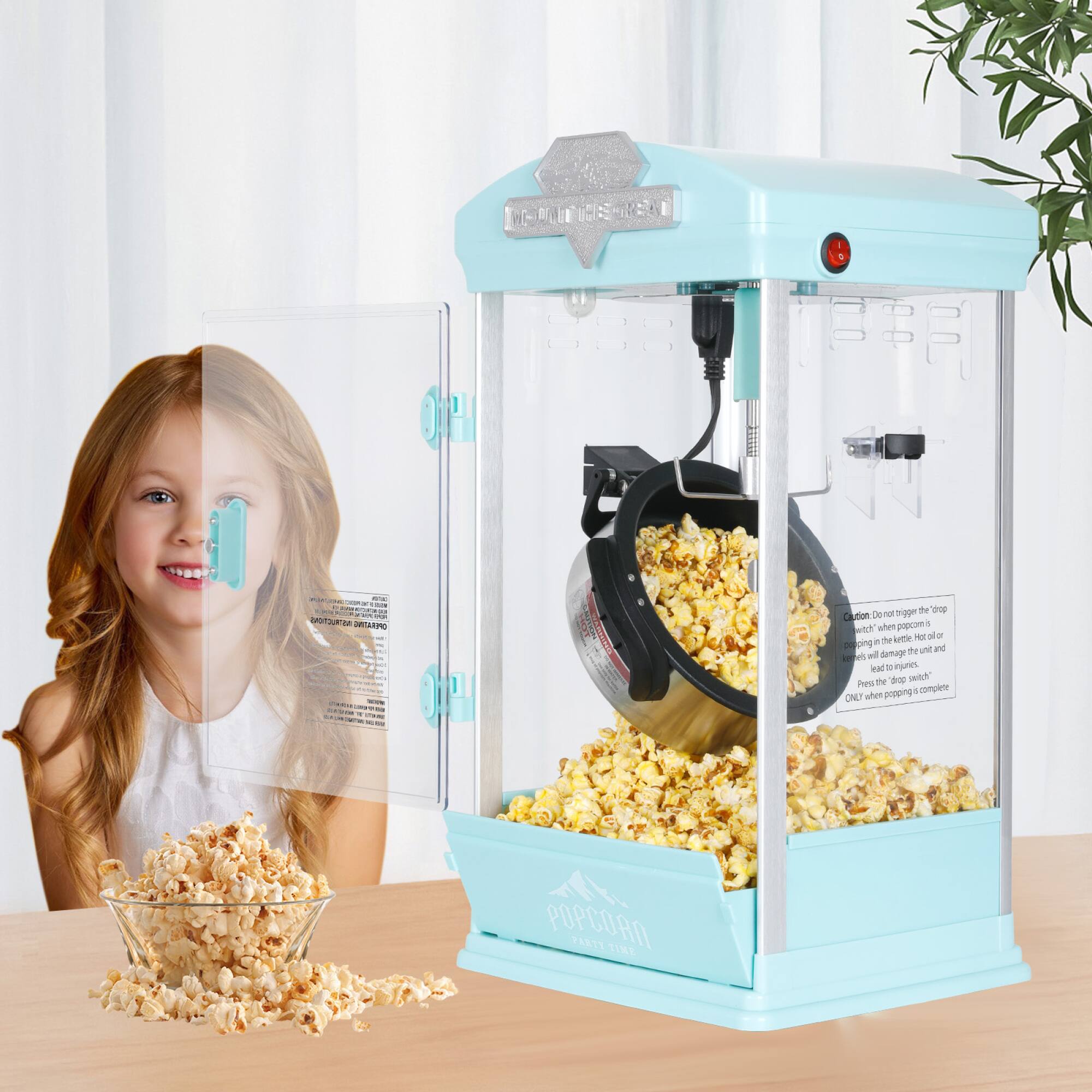 Front. GOODSILO - Portable Popcorn Maker Machine with Warming Deck, 8-Ounce Kettle, Ideal for Parties and Home Movie Nights - Green.